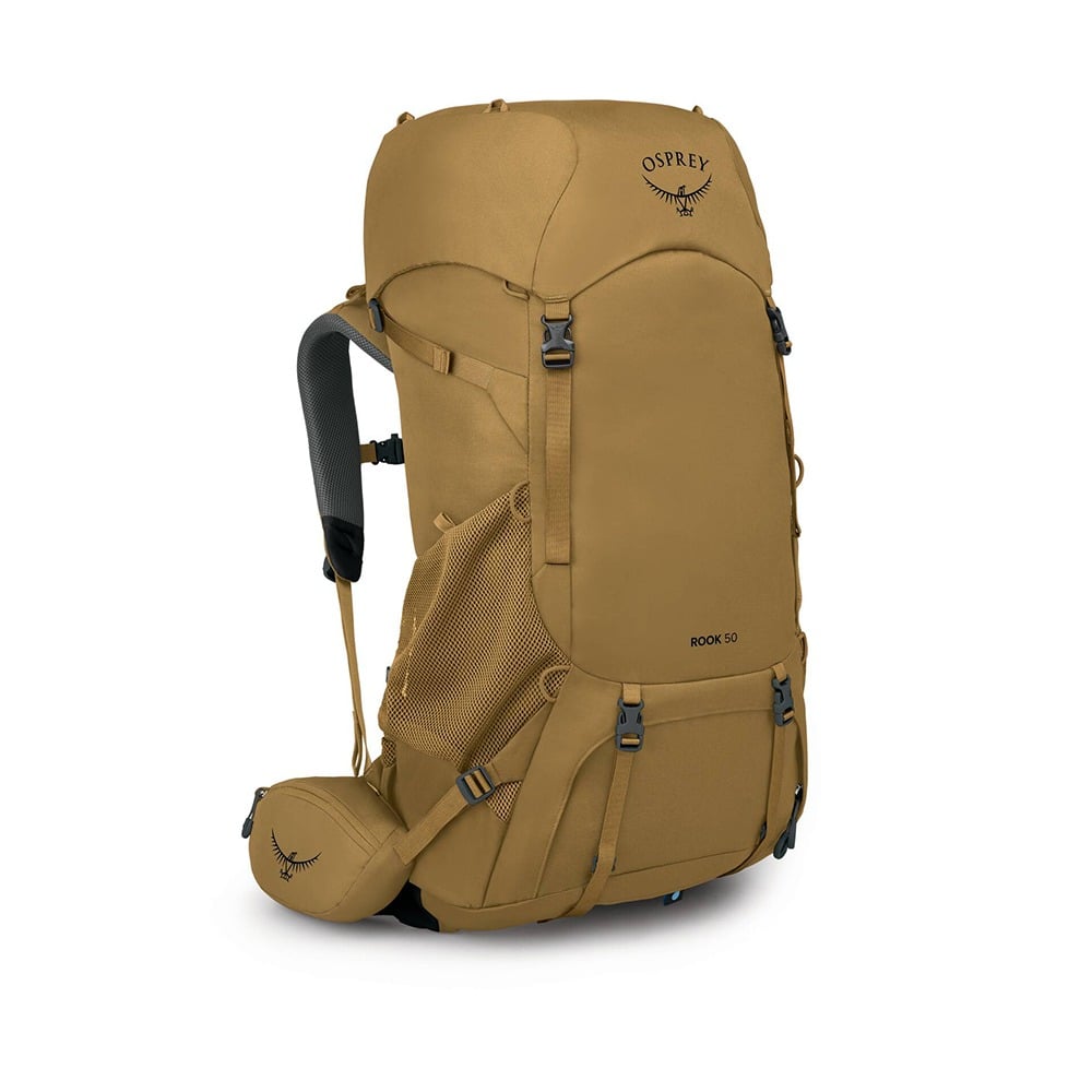 Osprey Rook 50 Backpacking Pack 50L in Histosol Brown/Rhino Grey — angle view 2