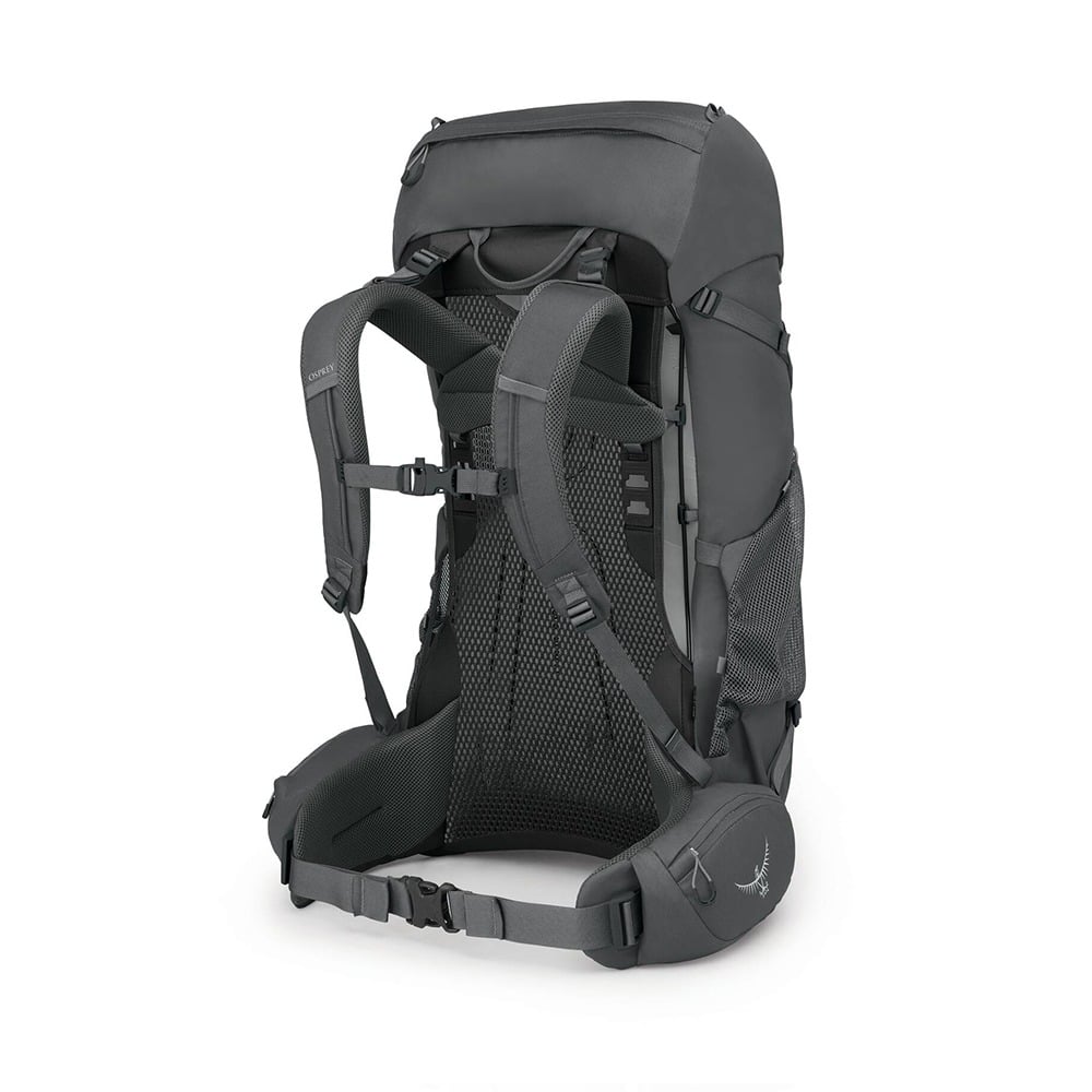 Osprey Rook 50 Backpacking Pack 50L in Dark Charcoal/Silver Lining — back view