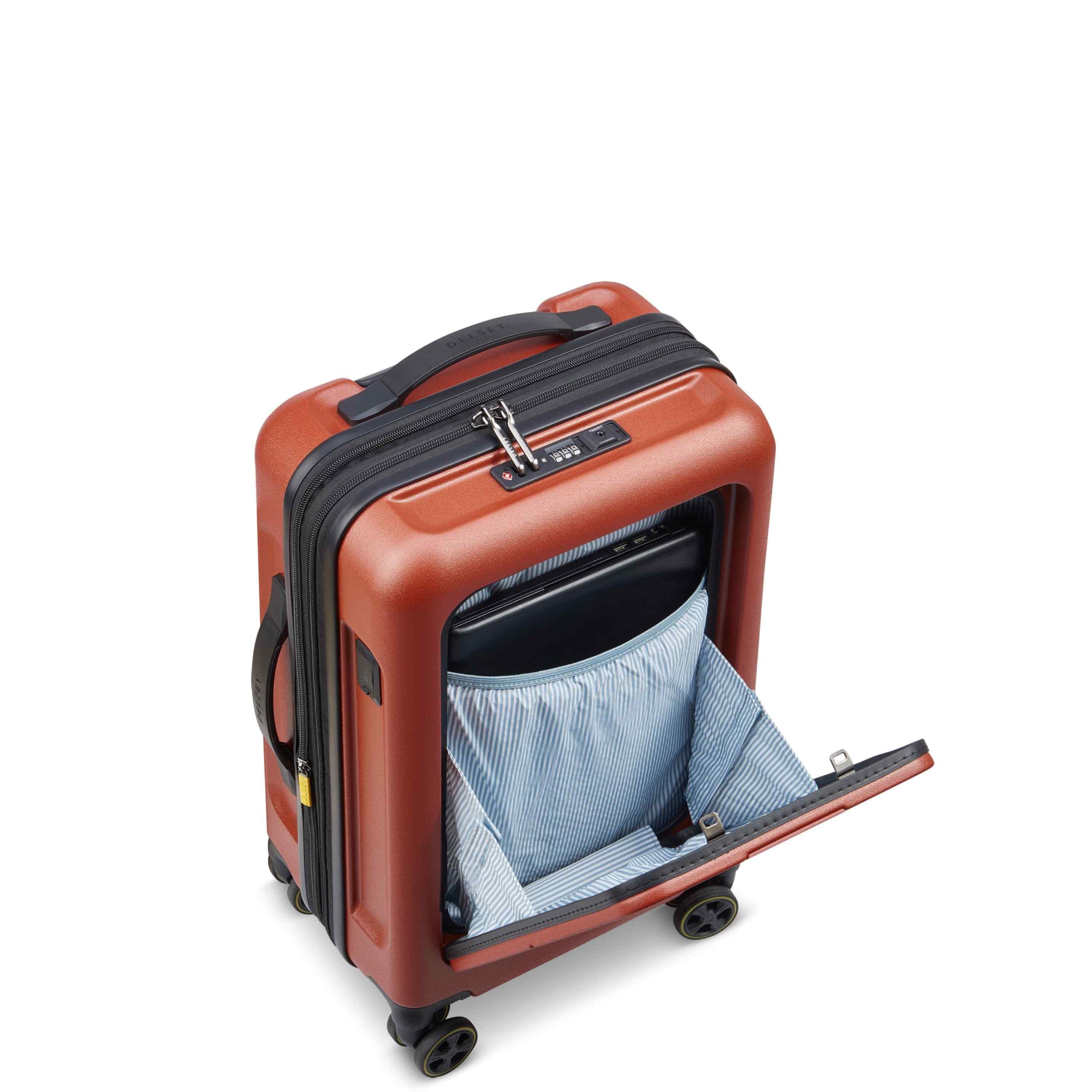 Delsey Turenne 2.0 Expandable Carry-On with Laptop Pocket in Brick Red — interior view # color_Brick Red
