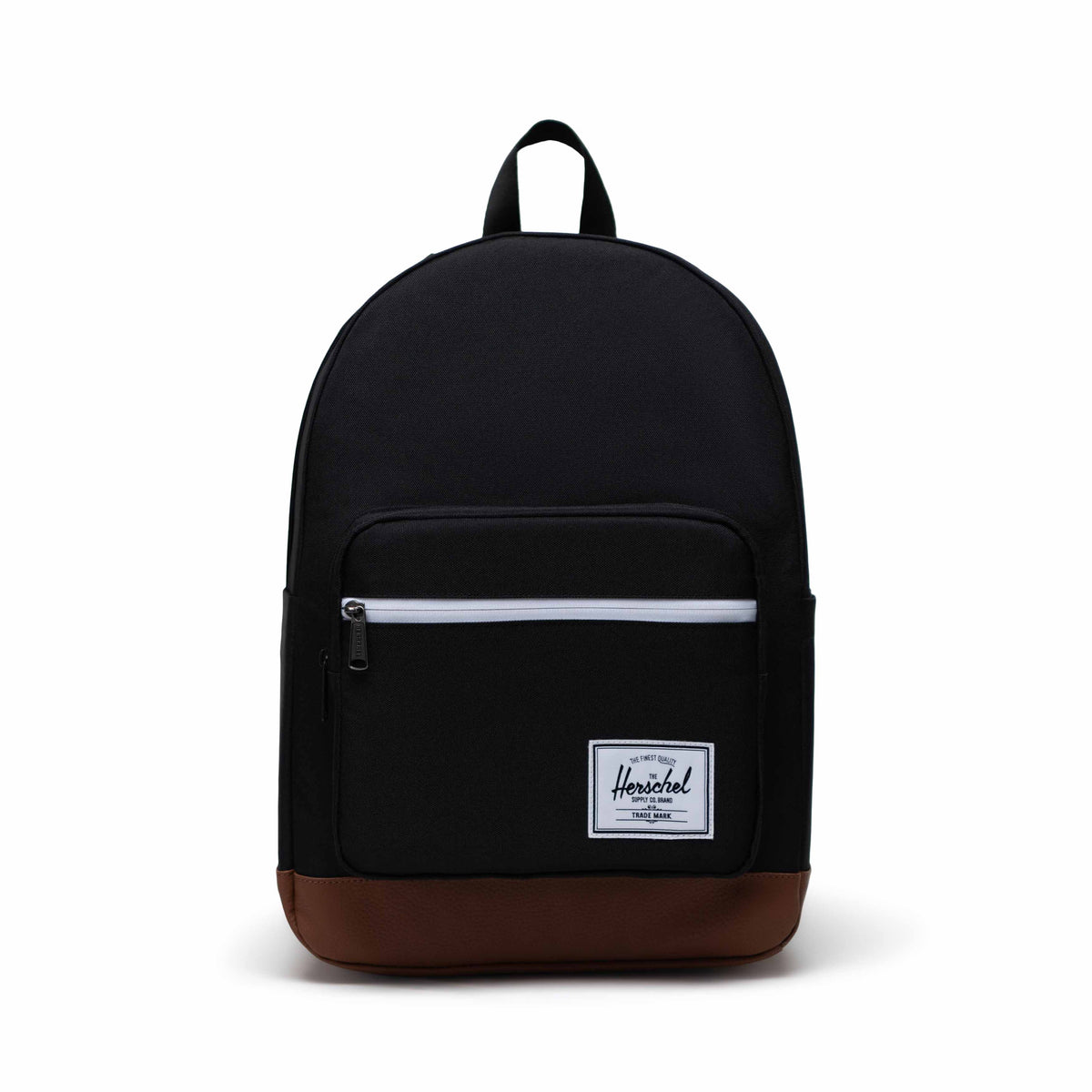 Herschel Pop Quiz Backpack 25L in Black/Tan — front view # color_Black/Tan