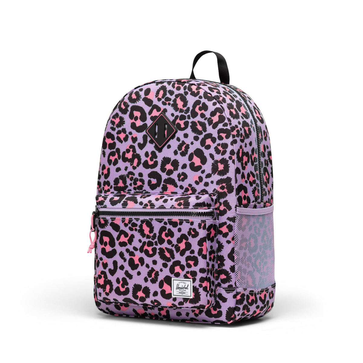 Herschel Heritage Youth Backpack 26L in Scribble Leopard Sachet Pink — angle view 3 # color_Scribble Leopard Sachet Pink