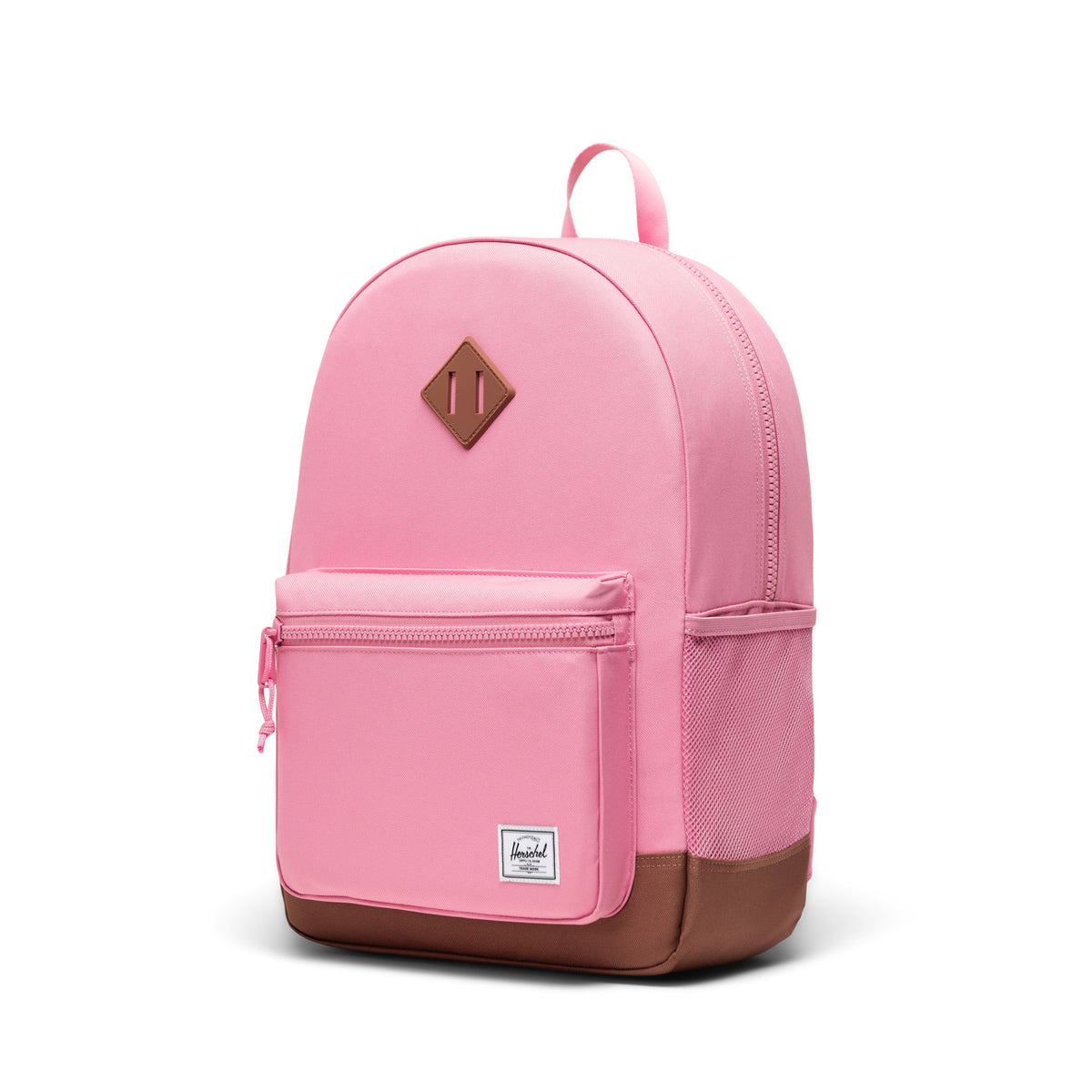 Herschel Heritage Youth Backpack 26L in Cashmere Rose/Saddle Brown — angle view 3 # color_Cashmere Rose/Saddle Brown