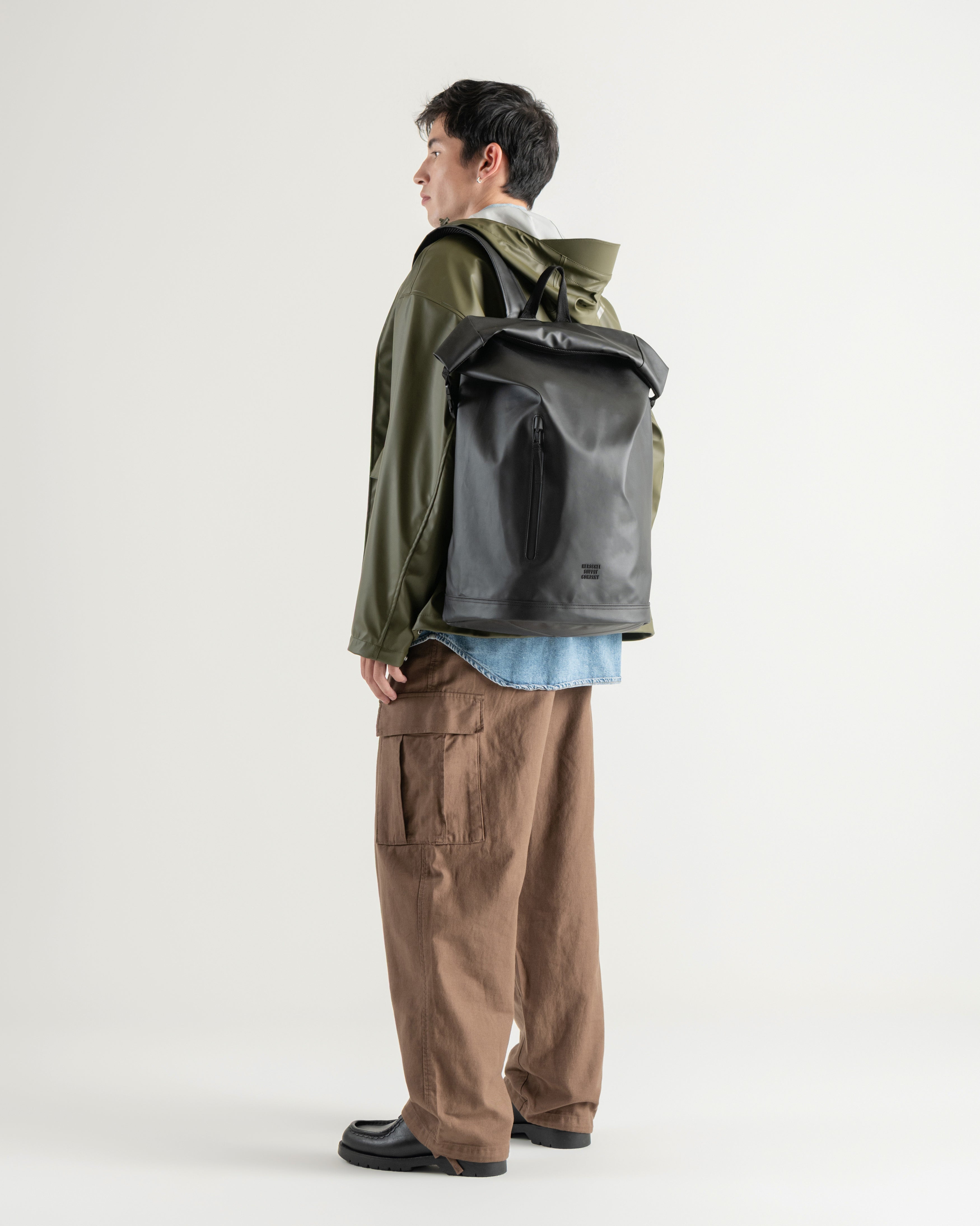Herschel Roll Top Backpack Weather Resistant 26L in Black — lifestyle 2