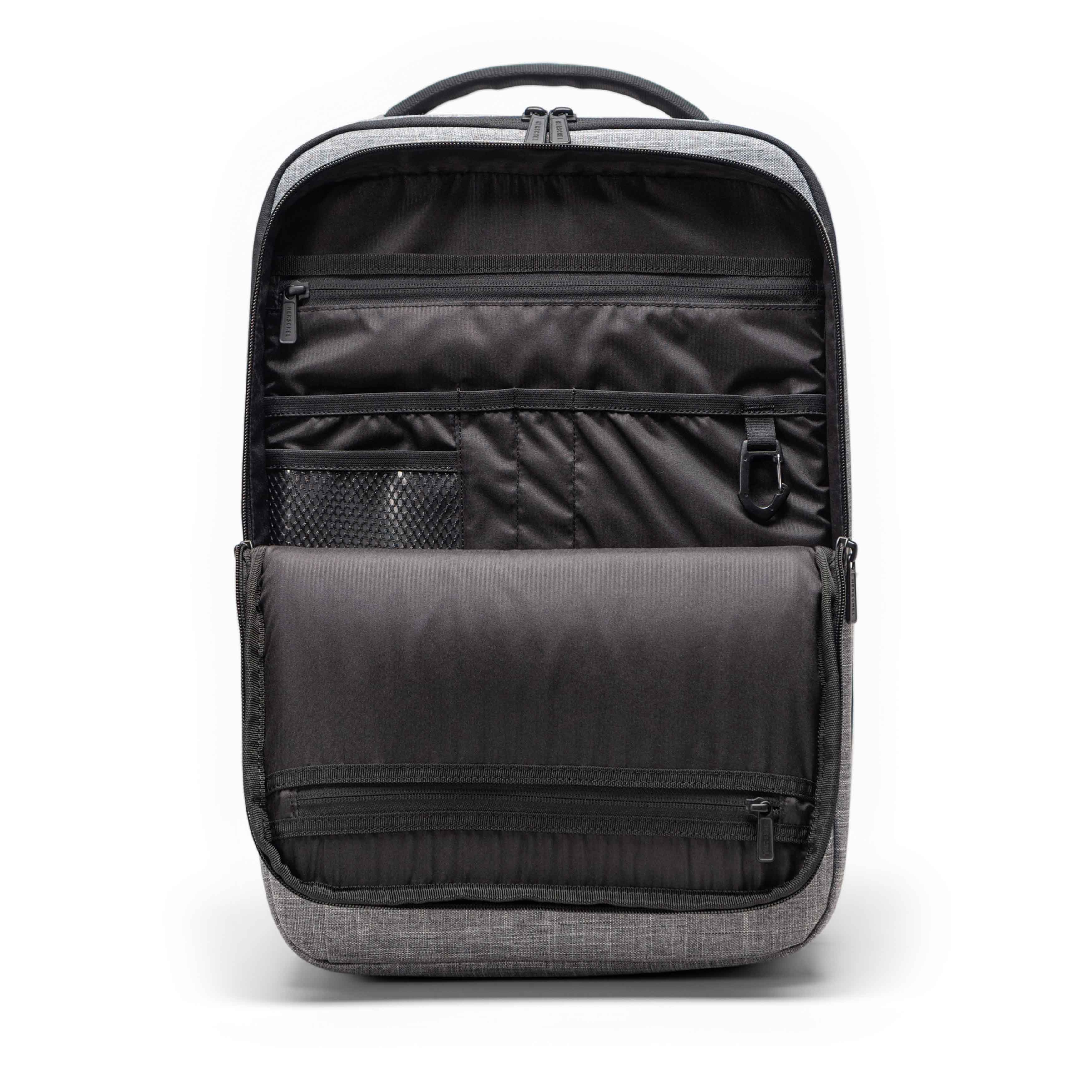 Herschel Kaslo Travel Backpack Tech 32L in Raven Crosshatch — interior view