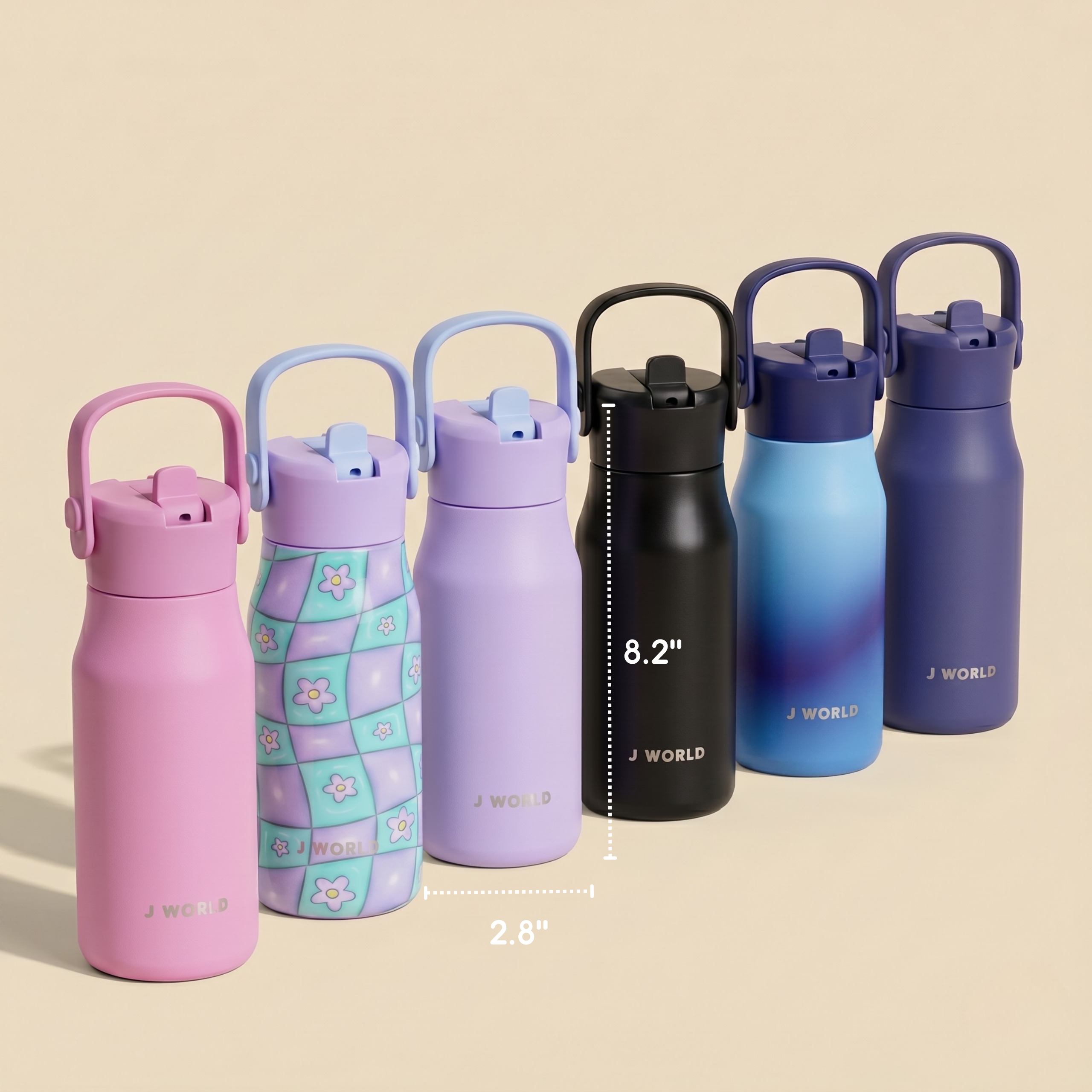 J World Flowee 14oz Insulated Water Bottle in Blue Gradient — front view 3 # color_Blue Gradient