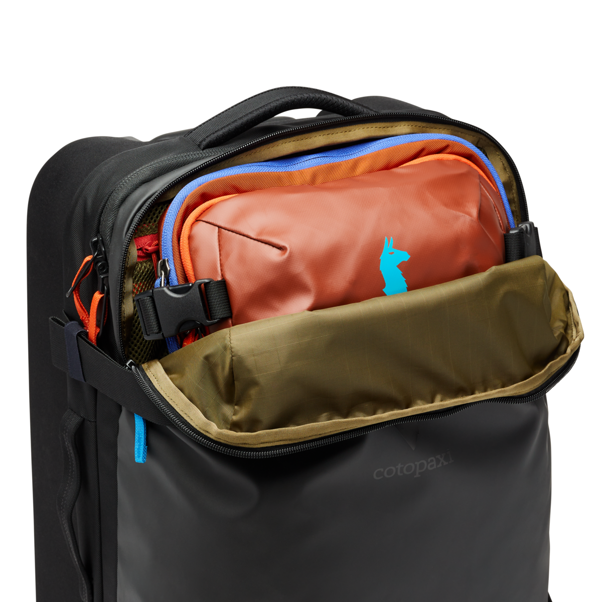 Cotopaxi Allpa 38L Roller Bag in Black — interior view