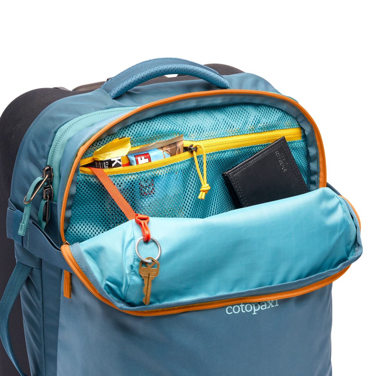 Cotopaxi Allpa 38L Roller Bag in Blue Spruce — interior view