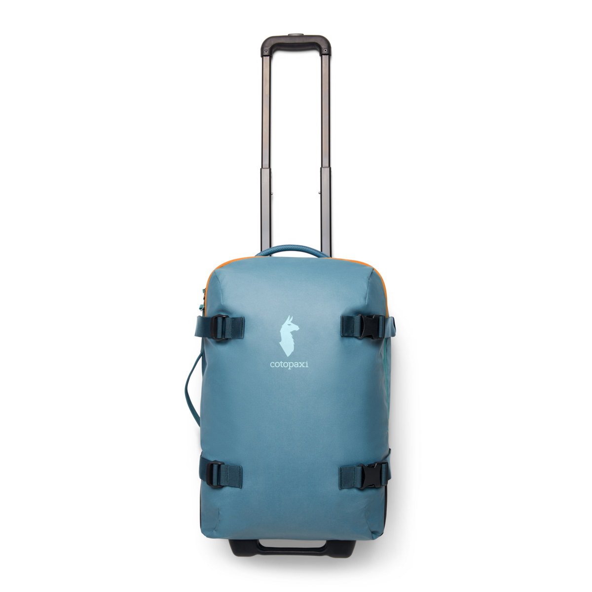 Cotopaxi Allpa 38L Roller Bag in Blue Spruce — angle view 3