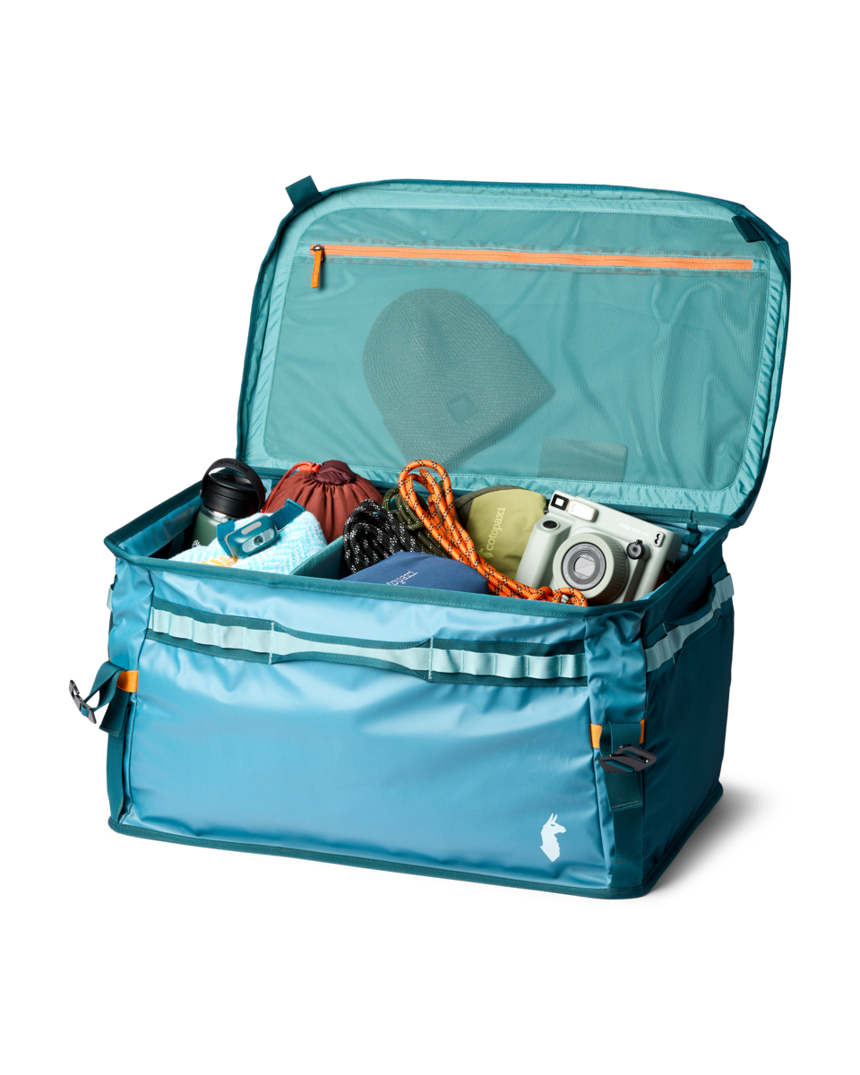 Cotopaxi Allpa 90L Gear Hauler Box in Blue Spruce/Abyss — angle view 2