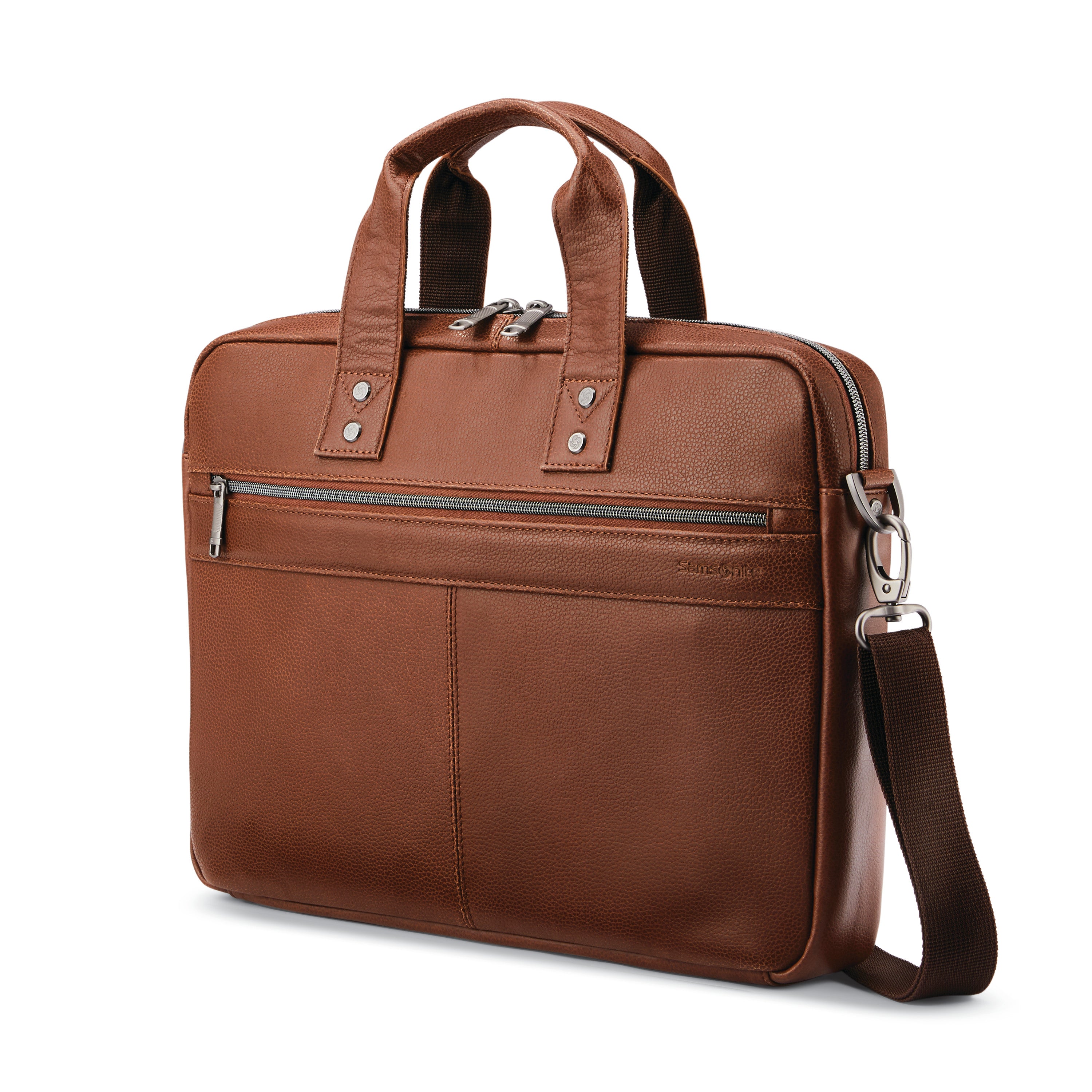 Samsonite Classic Leather Slim Brief - COGNAC