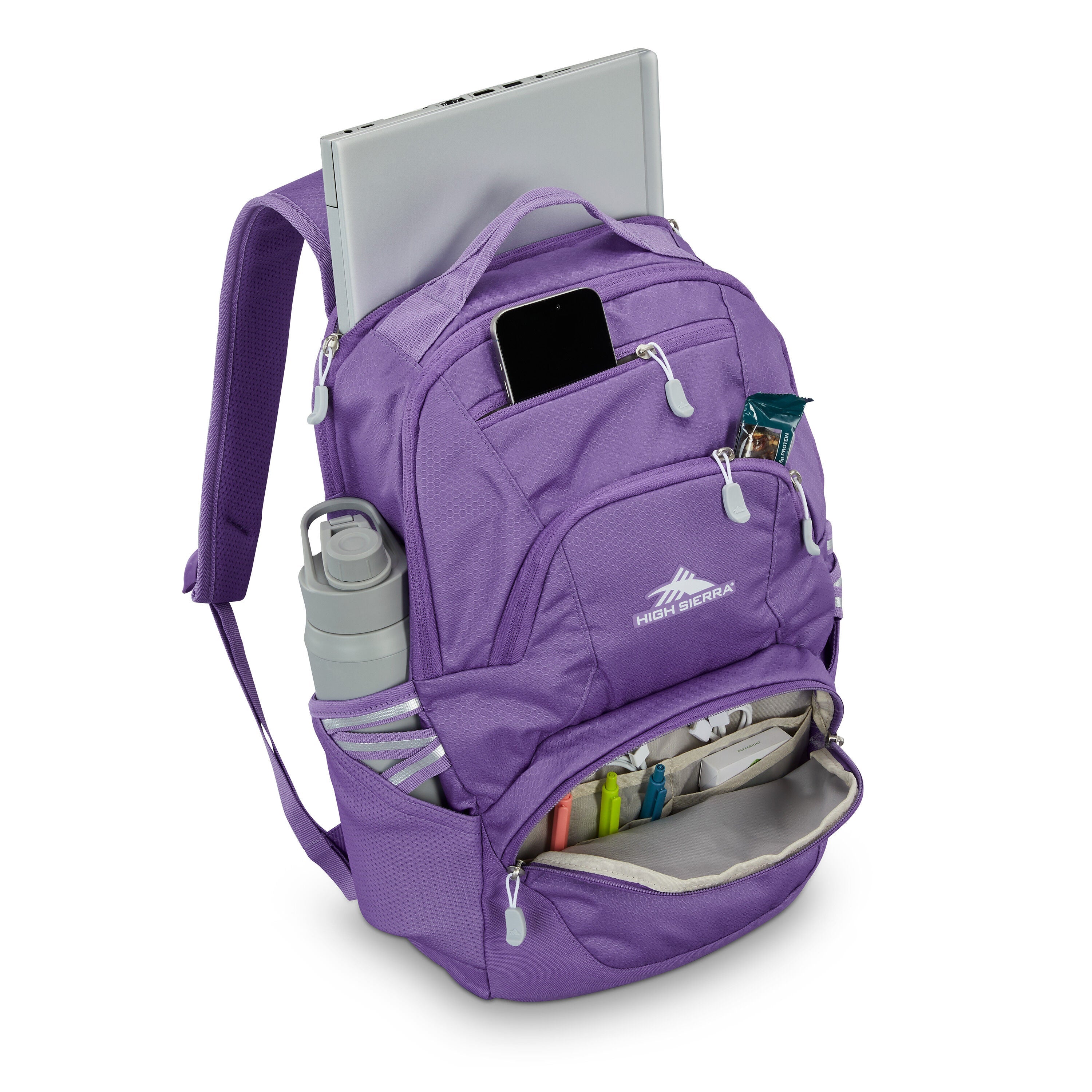 High Sierra Swoop SG Backpack in Light Purple — interior view