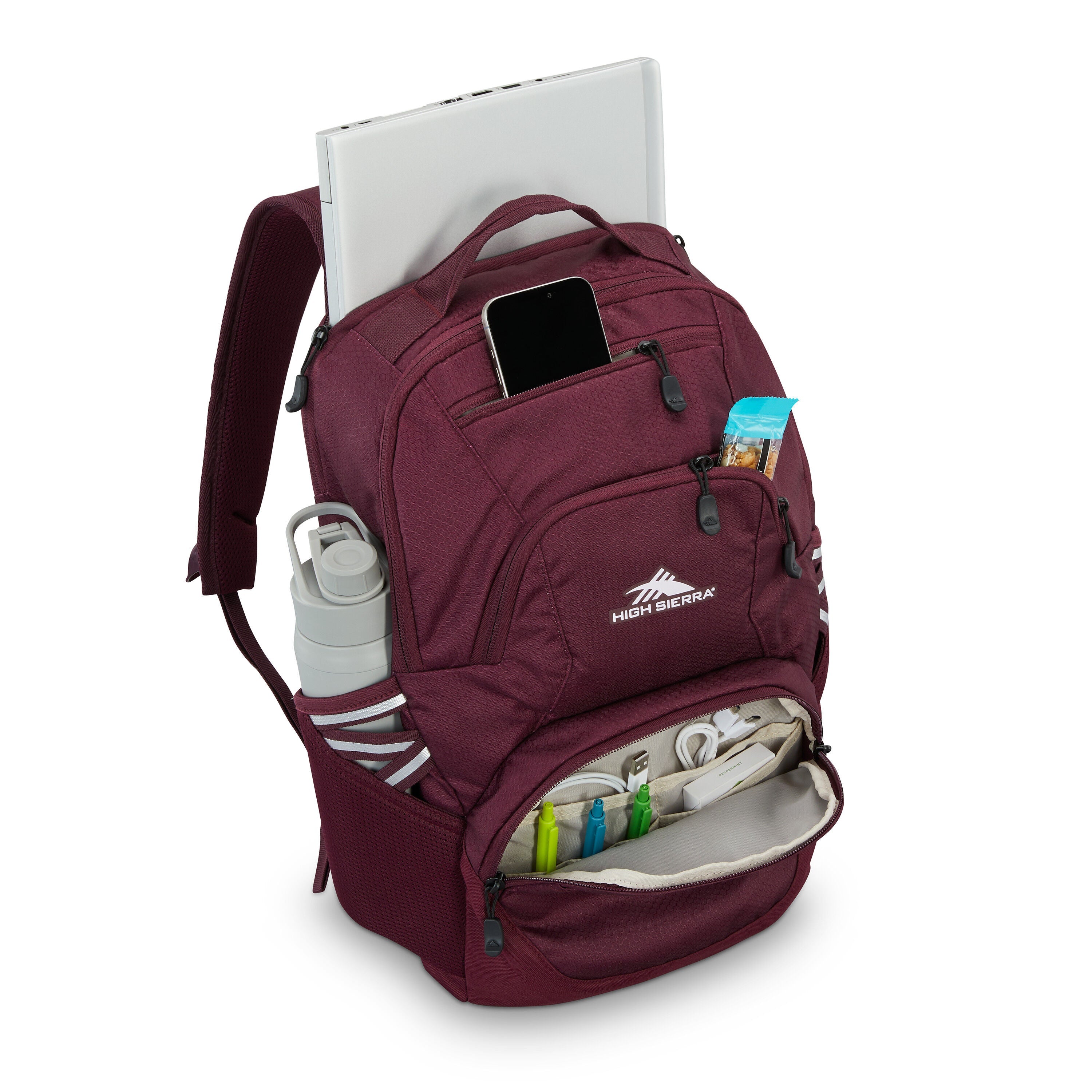 High Sierra Swoop SG Backpack in Maroon — interior view