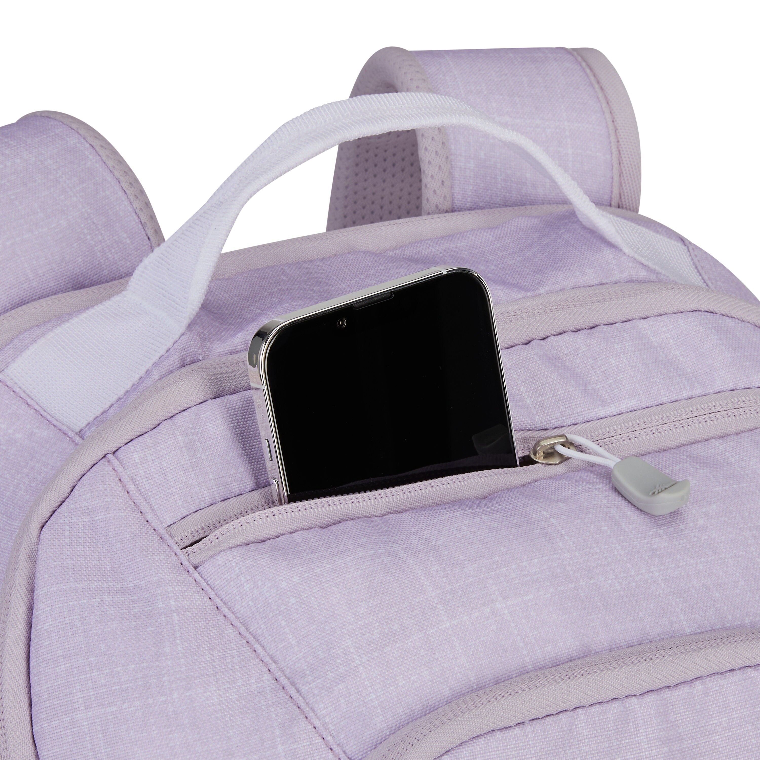 High Sierra Swoop SG Backpack in Hushed Orchid Heather — detail view # color_Hushed Orchid Heather