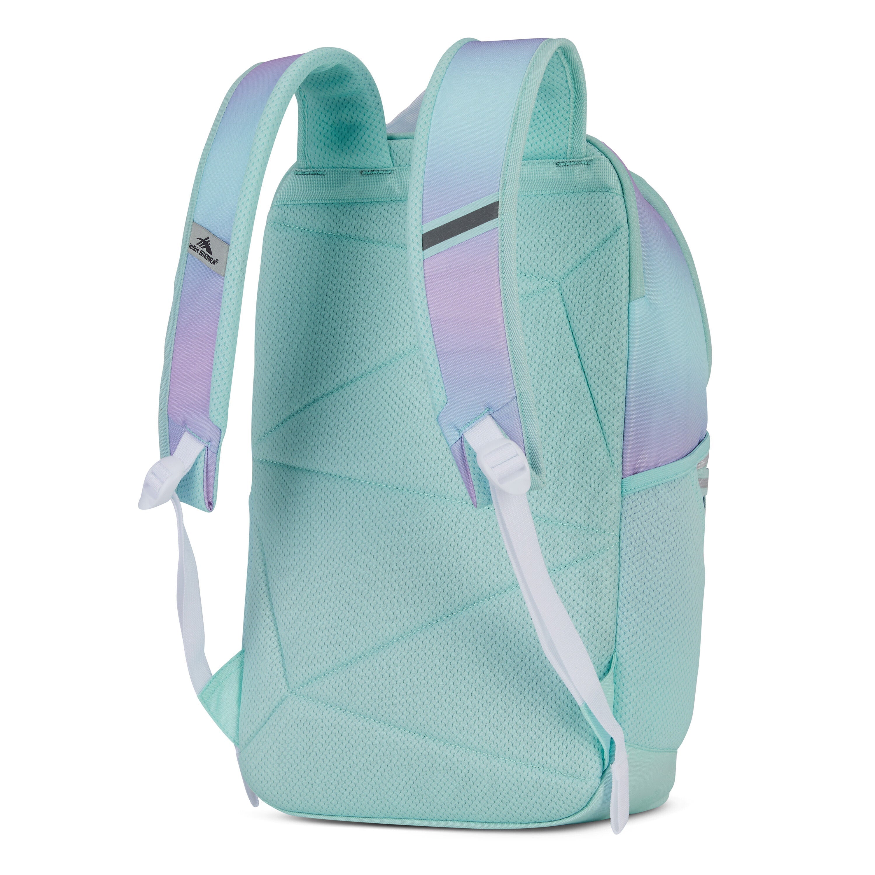 High Sierra Swoop SG Backpack in Linear Ombre Purple Blue — back view # color_Linear Ombre Purple Blue