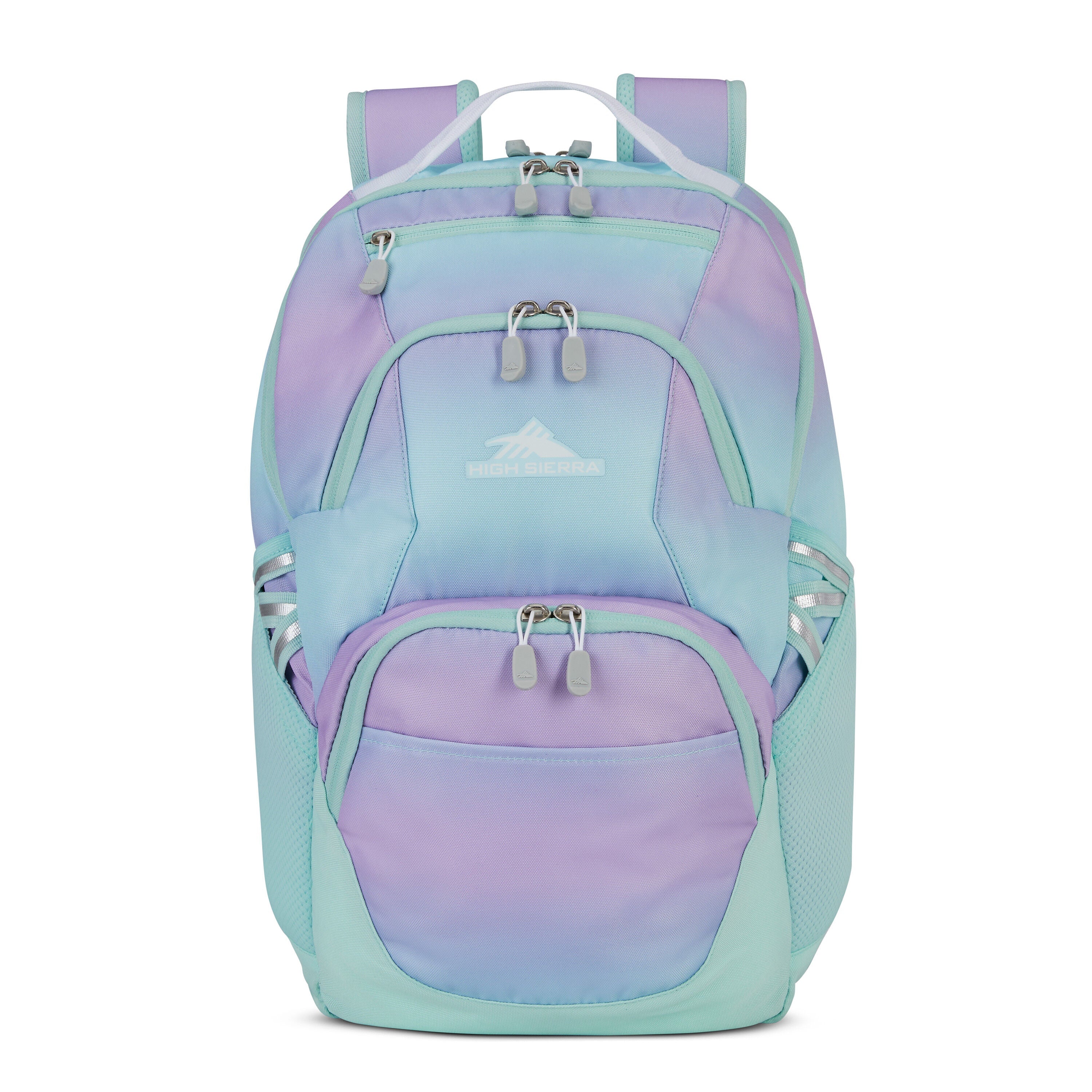High Sierra Swoop SG Backpack in Linear Ombre Purple Blue — front view # color_Linear Ombre Purple Blue