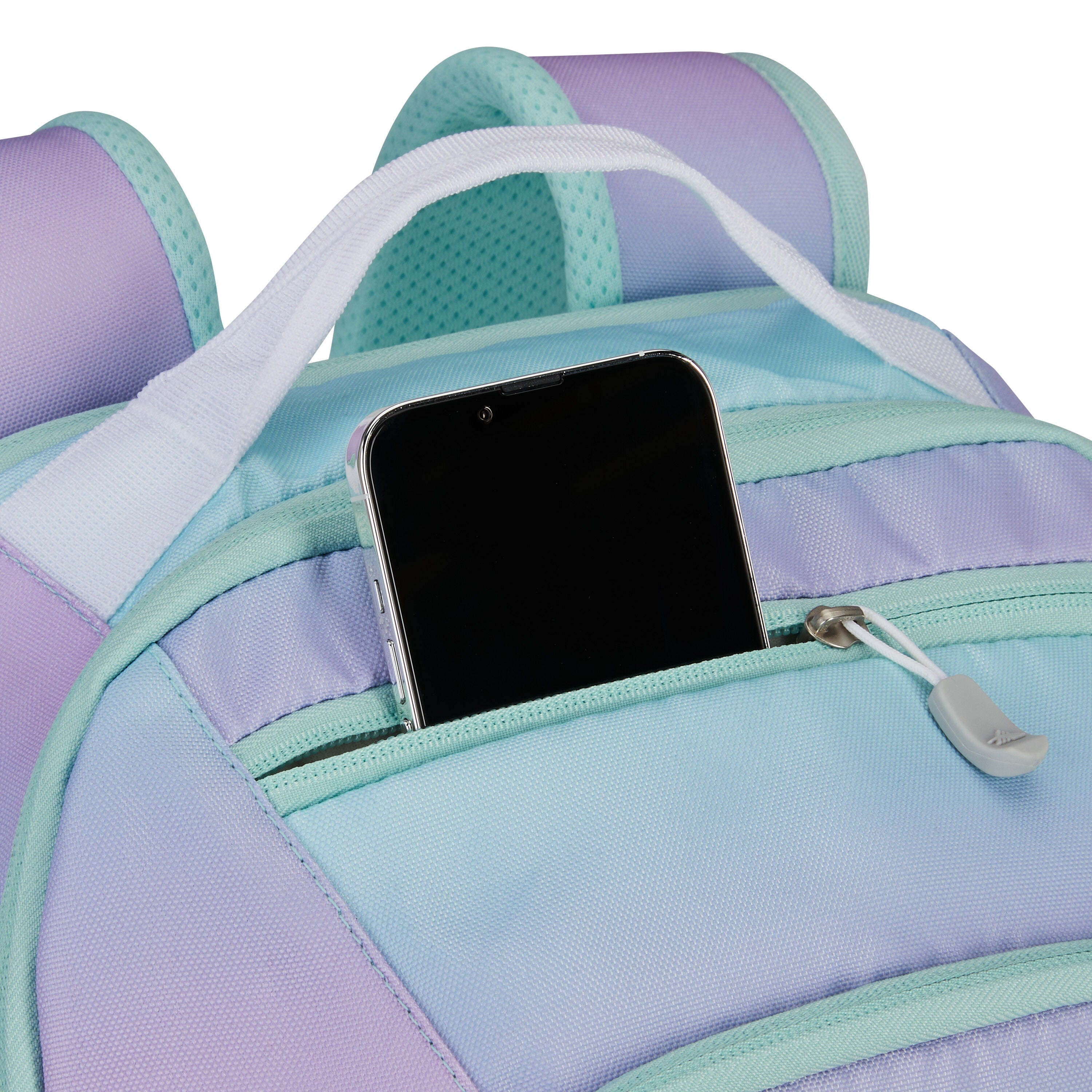 High Sierra Swoop SG Backpack in Linear Ombre Purple Blue — detail view # color_Linear Ombre Purple Blue