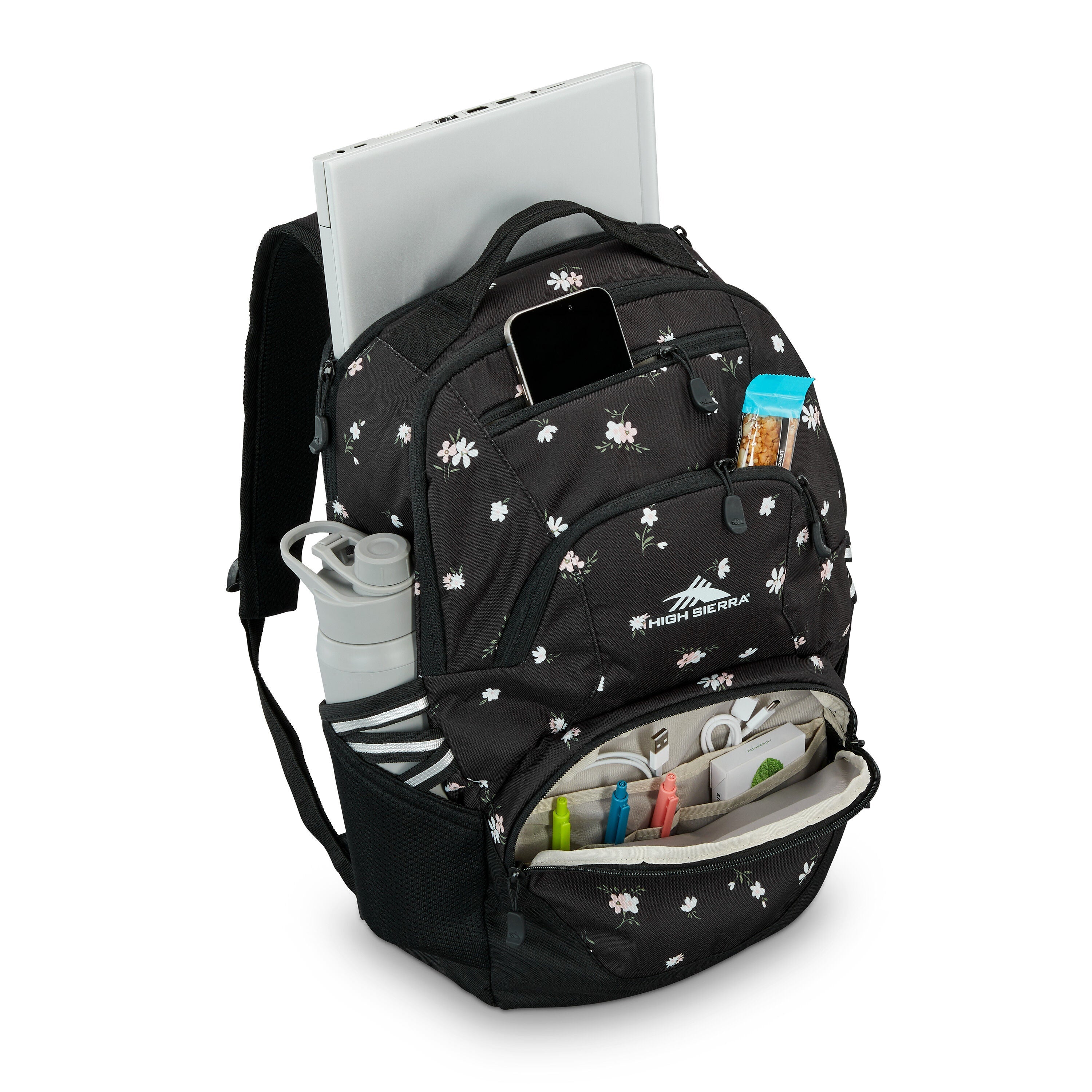 High Sierra Swoop SG Backpack in Floral Black — interior view # color_Floral Black