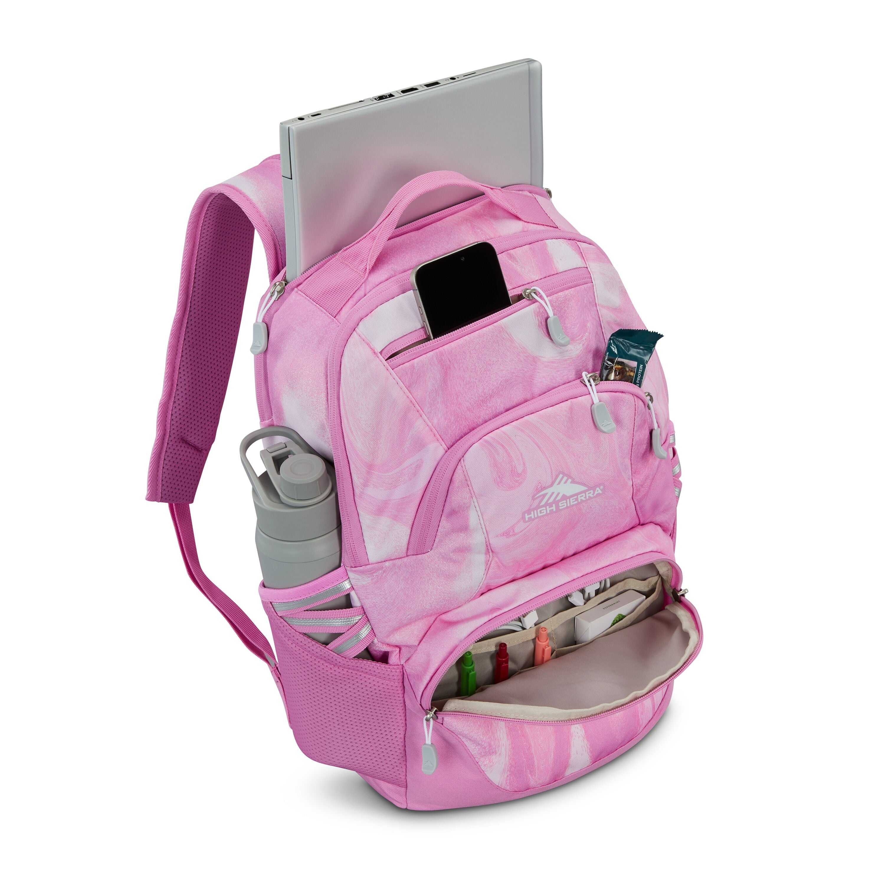 High Sierra Swoop SG Backpack in Pink Marble Swirl — interior view