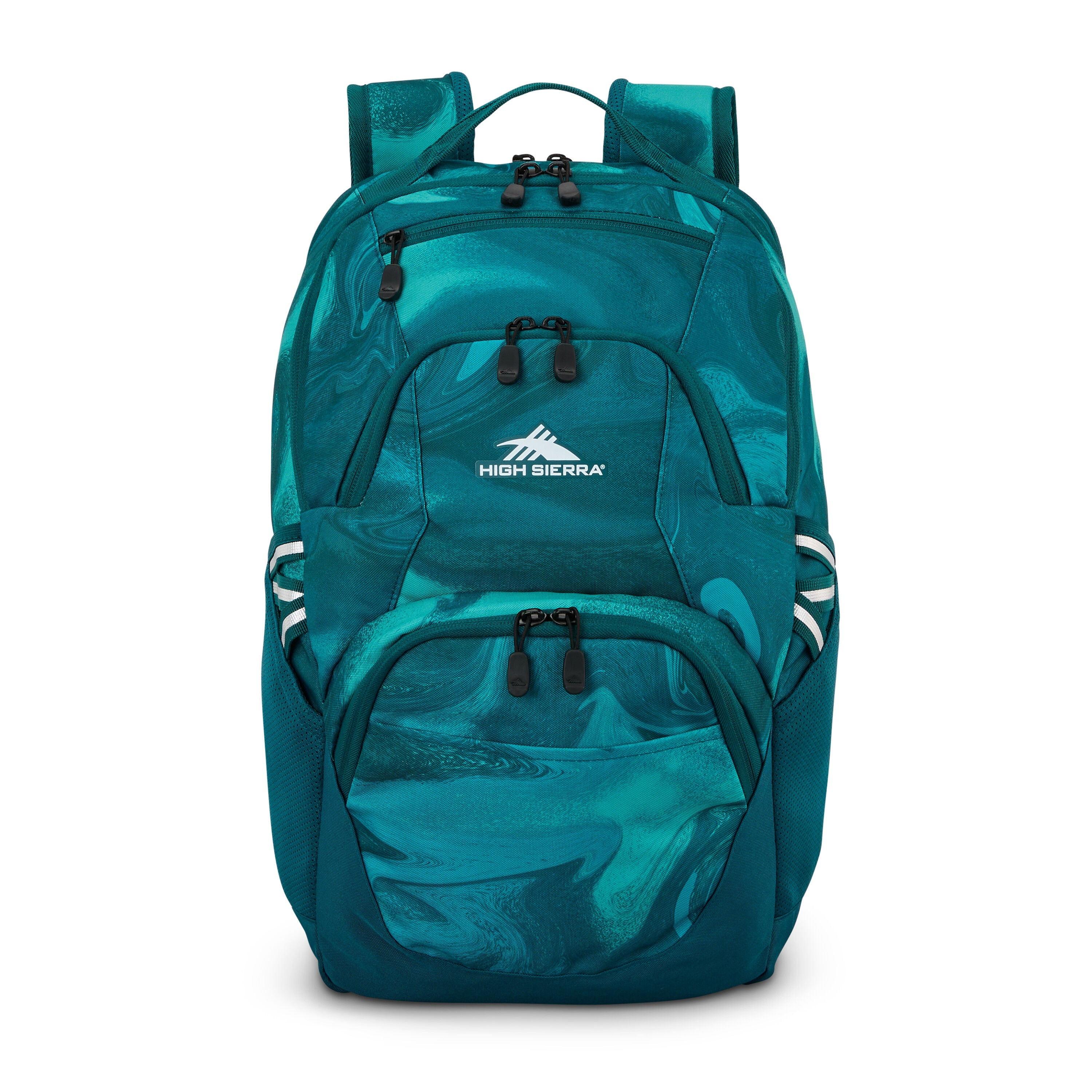 High Sierra Swoop SG Backpack in Teal Marble Swirl — front view # color_Teal Marble Swirl