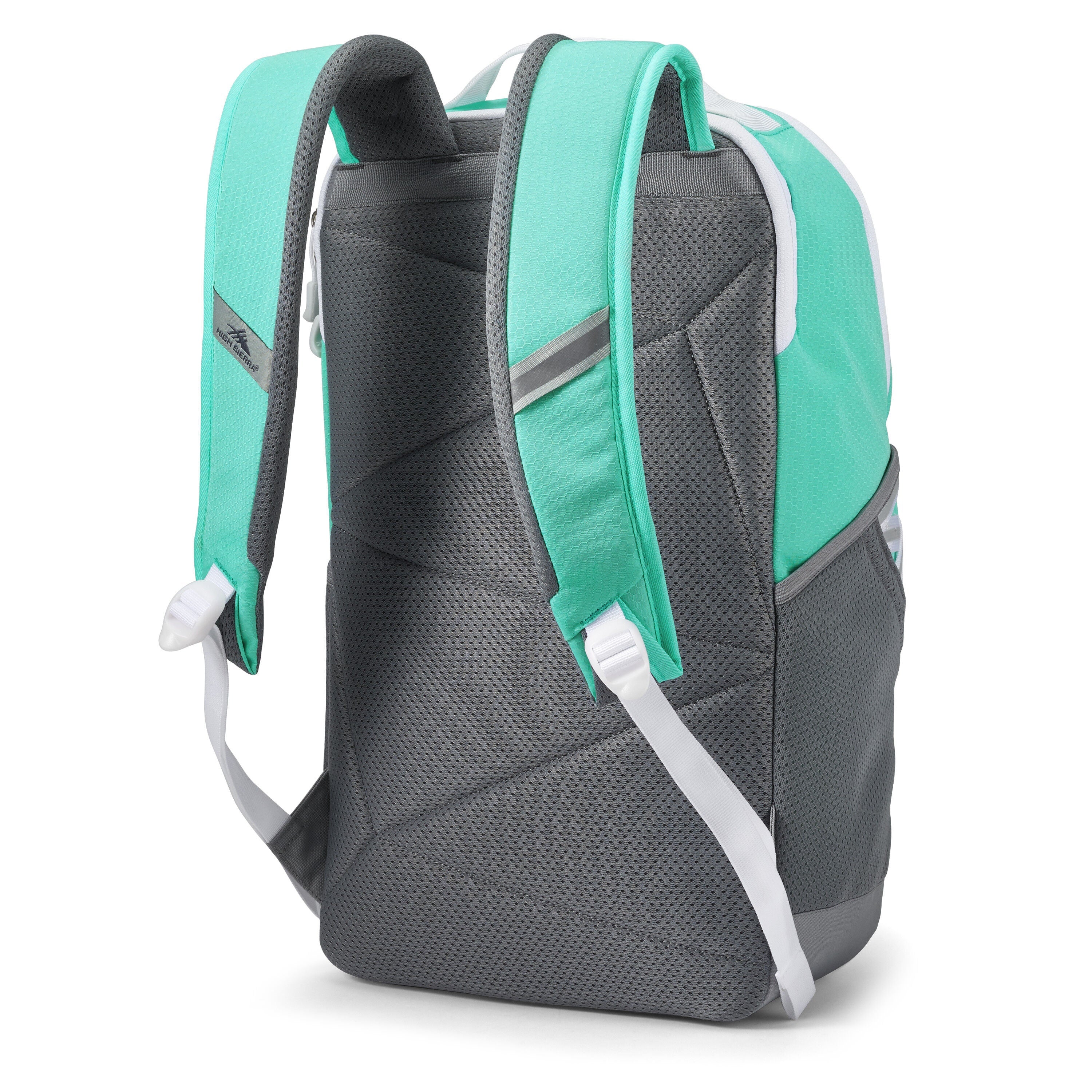High Sierra Swoop SG Backpack in Aquamarine White — back view # color_Aquamarine White