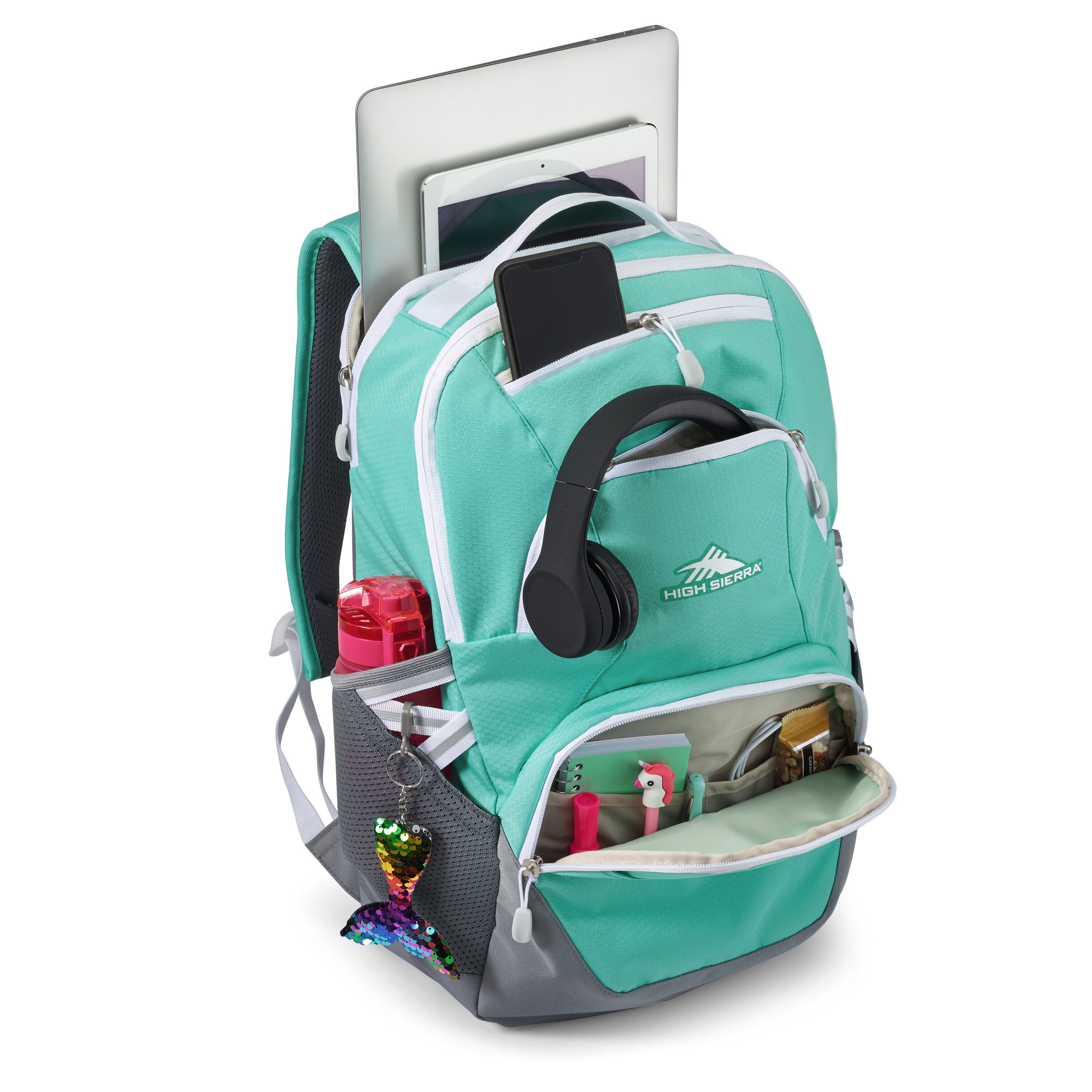 High Sierra Swoop SG Backpack in Aquamarine White — interior view # color_Aquamarine White