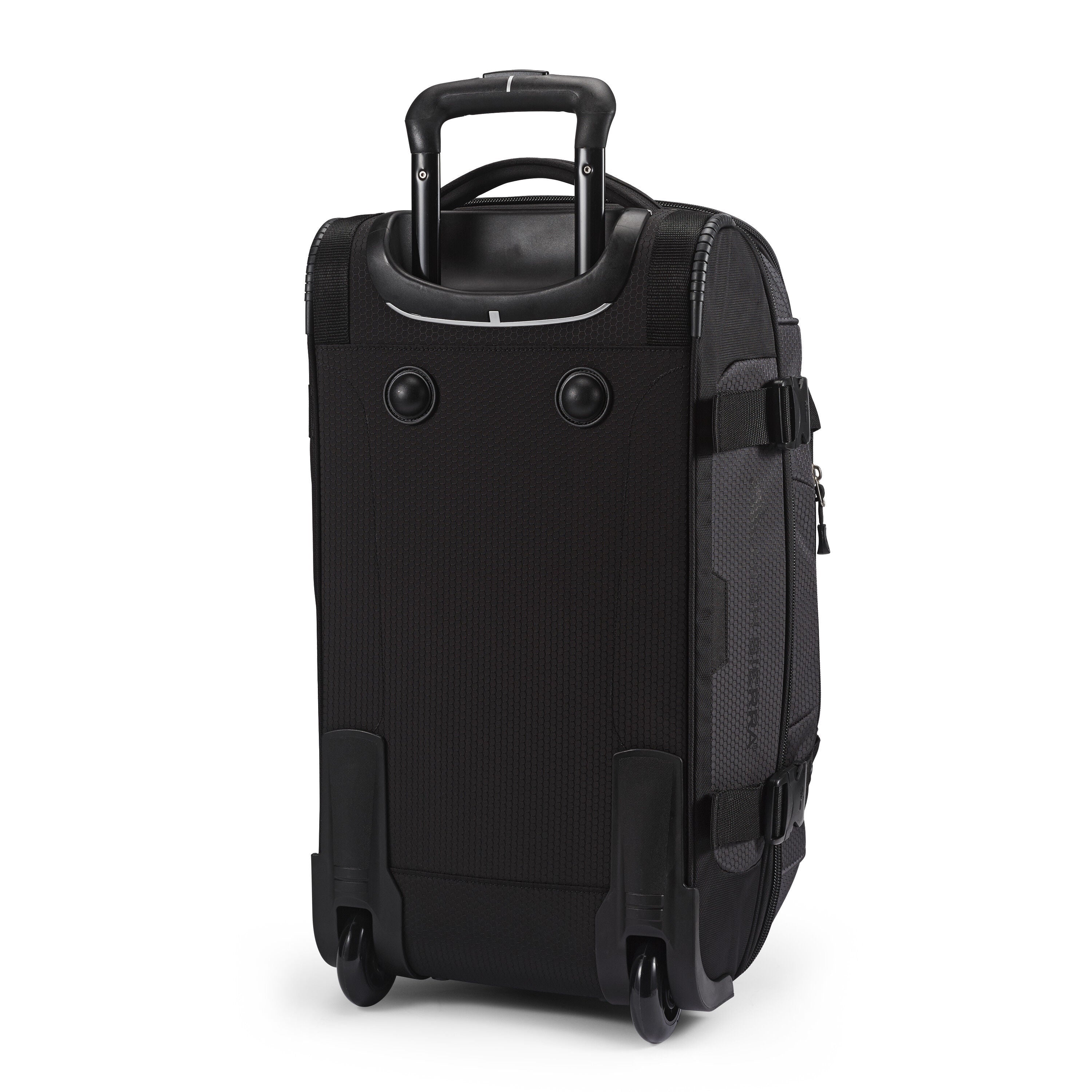 High Sierra Fairlead 22" Drop Bottom Wheeled Duffel in Mercury Black — back view