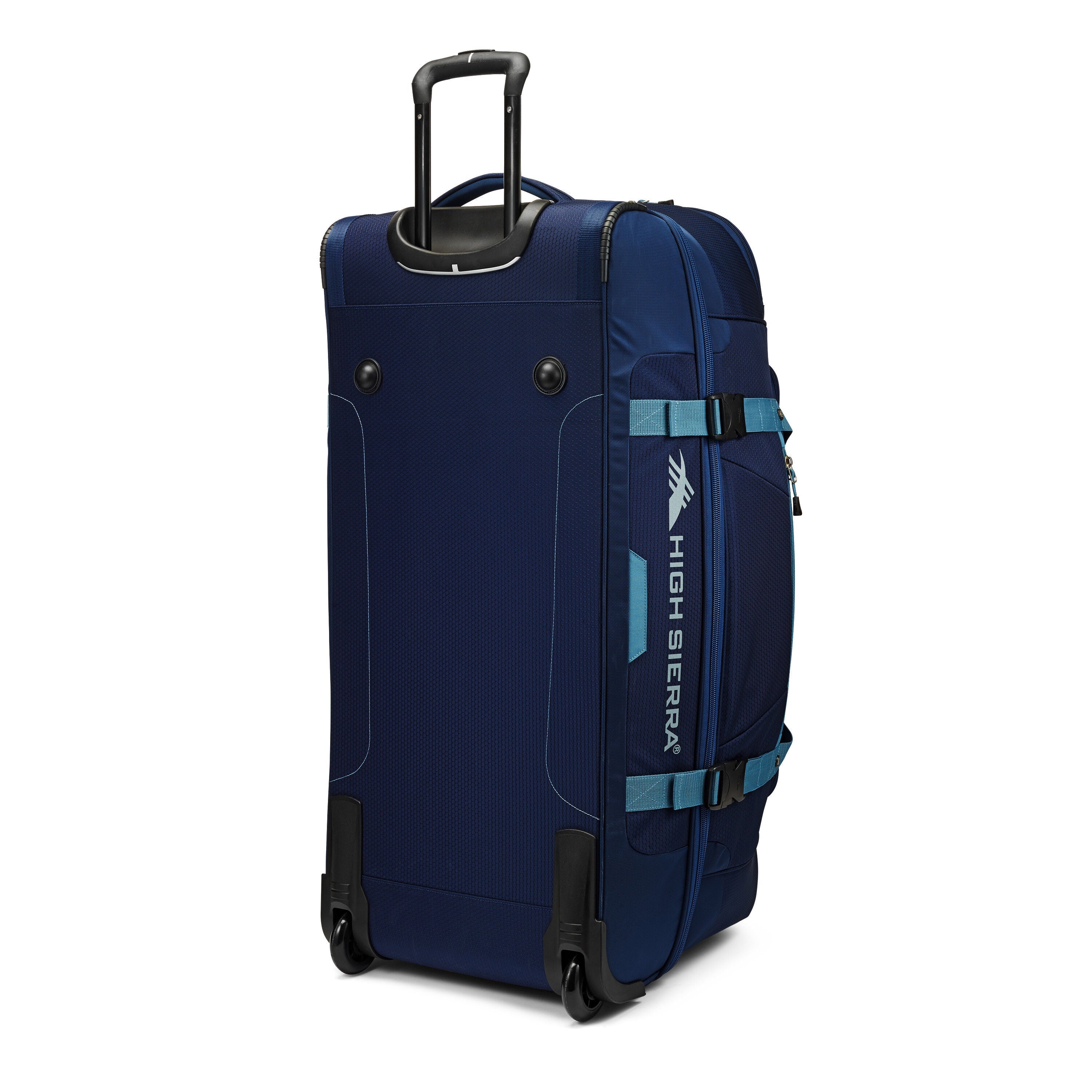 High Sierra Fairlead 34" Drop Bottom Wheeled Duffel in True Navy Graphite Blue — back view