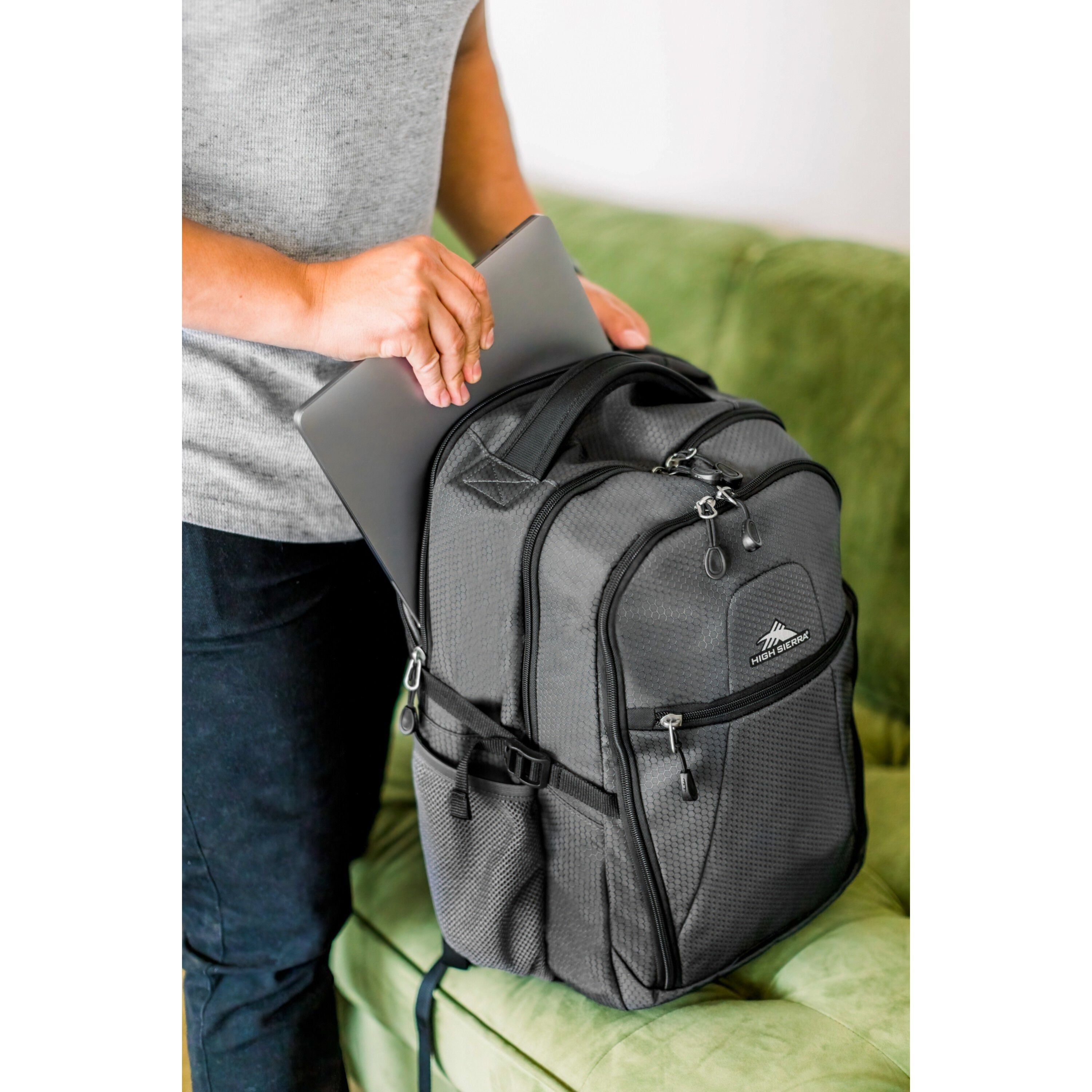 High Sierra Fairlead Computer Backpack in Mercury Black — angle view 5