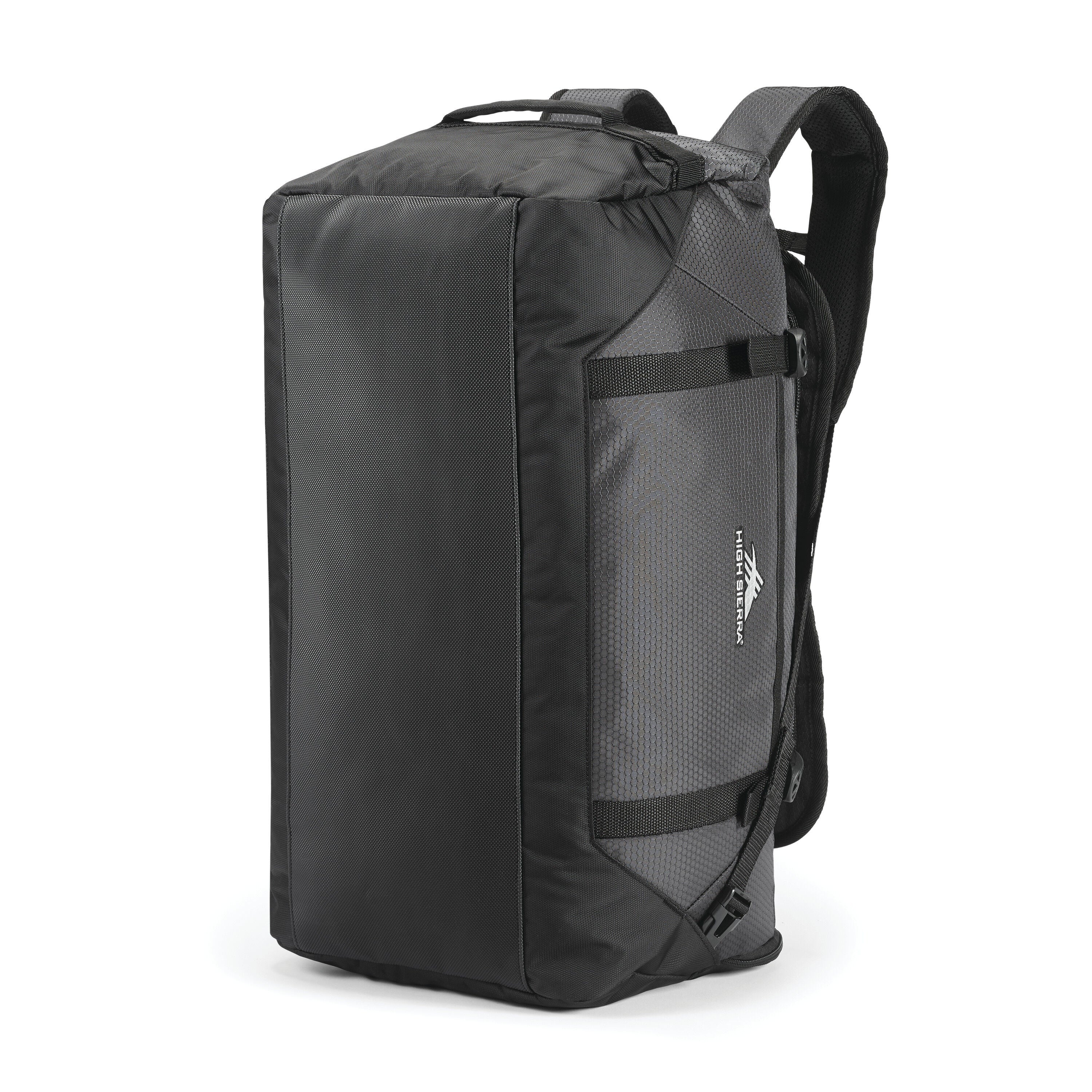 High Sierra Fairlead Travel Duffel Backpack in Mercury Black — angle view 1