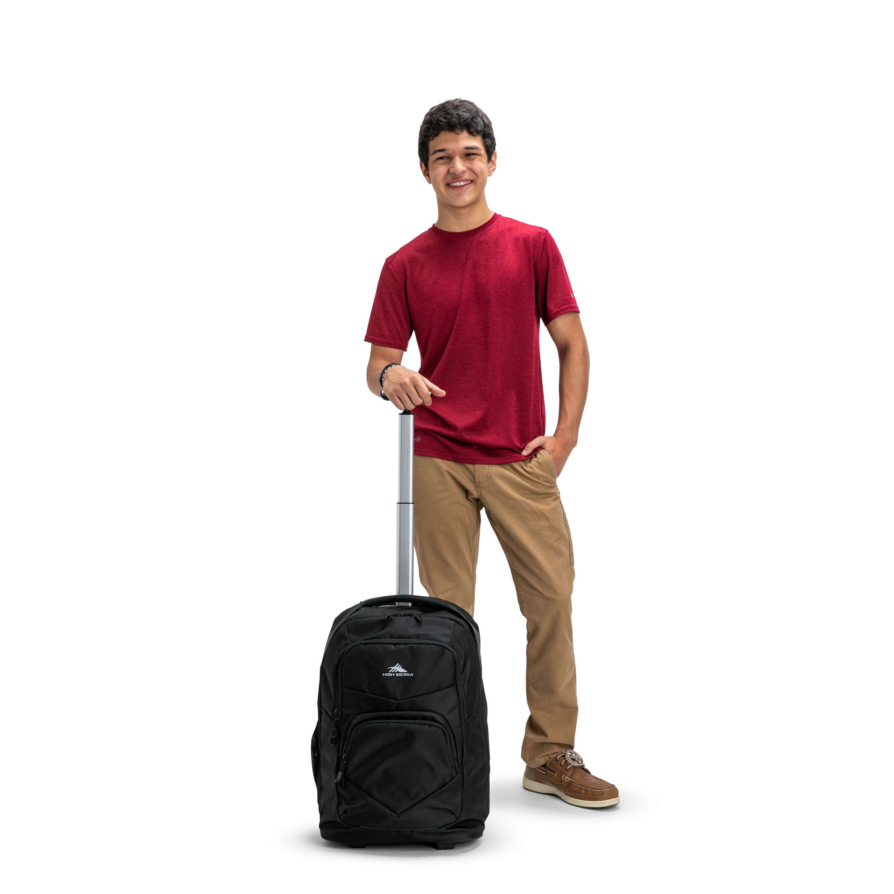 High Sierra Freewheel Pro Wheeled Backpack in Black — angle view 4