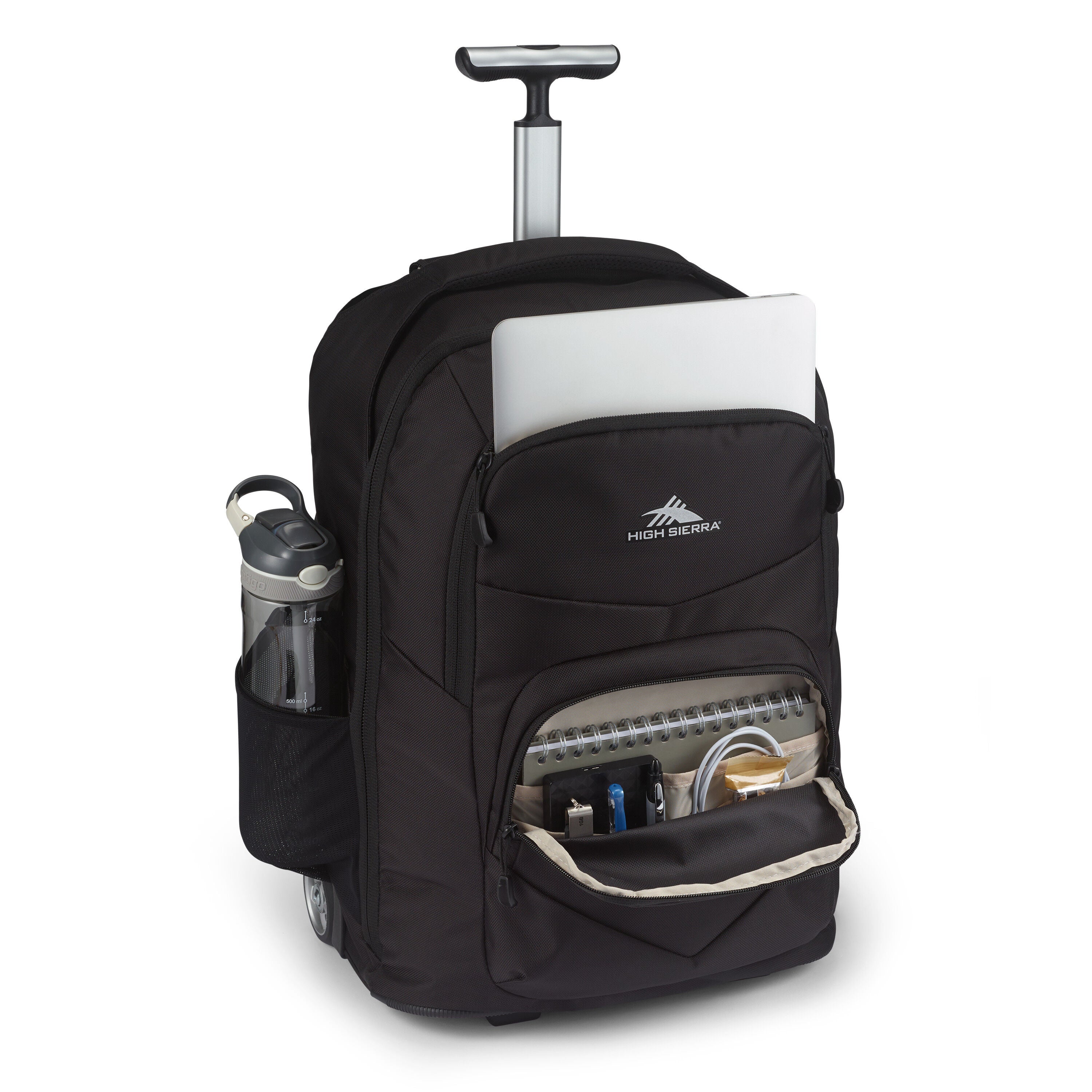 High Sierra Freewheel Pro Wheeled Backpack in Black — angle view 1
