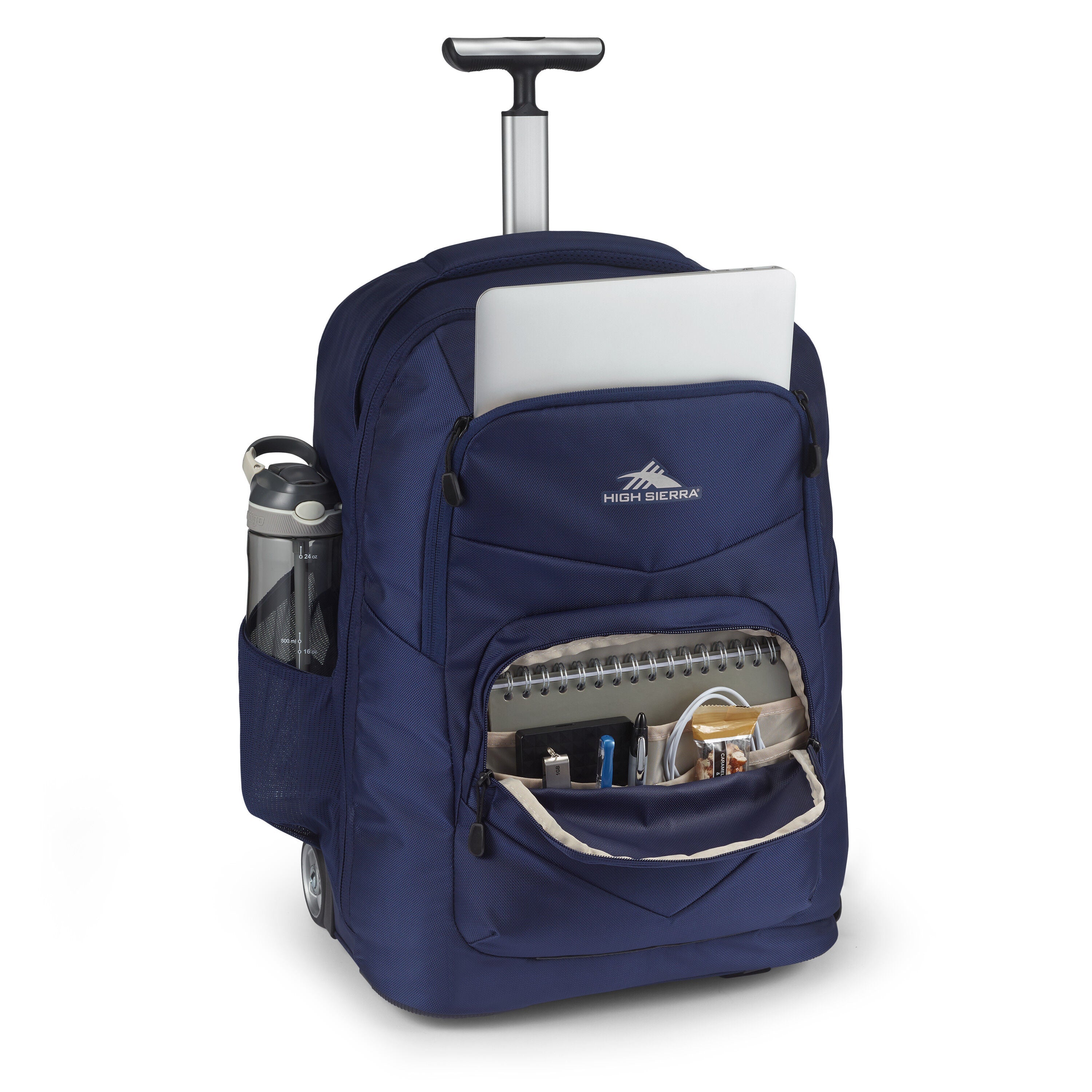 High Sierra Freewheel Pro Wheeled Backpack in True Navy — angle view 1