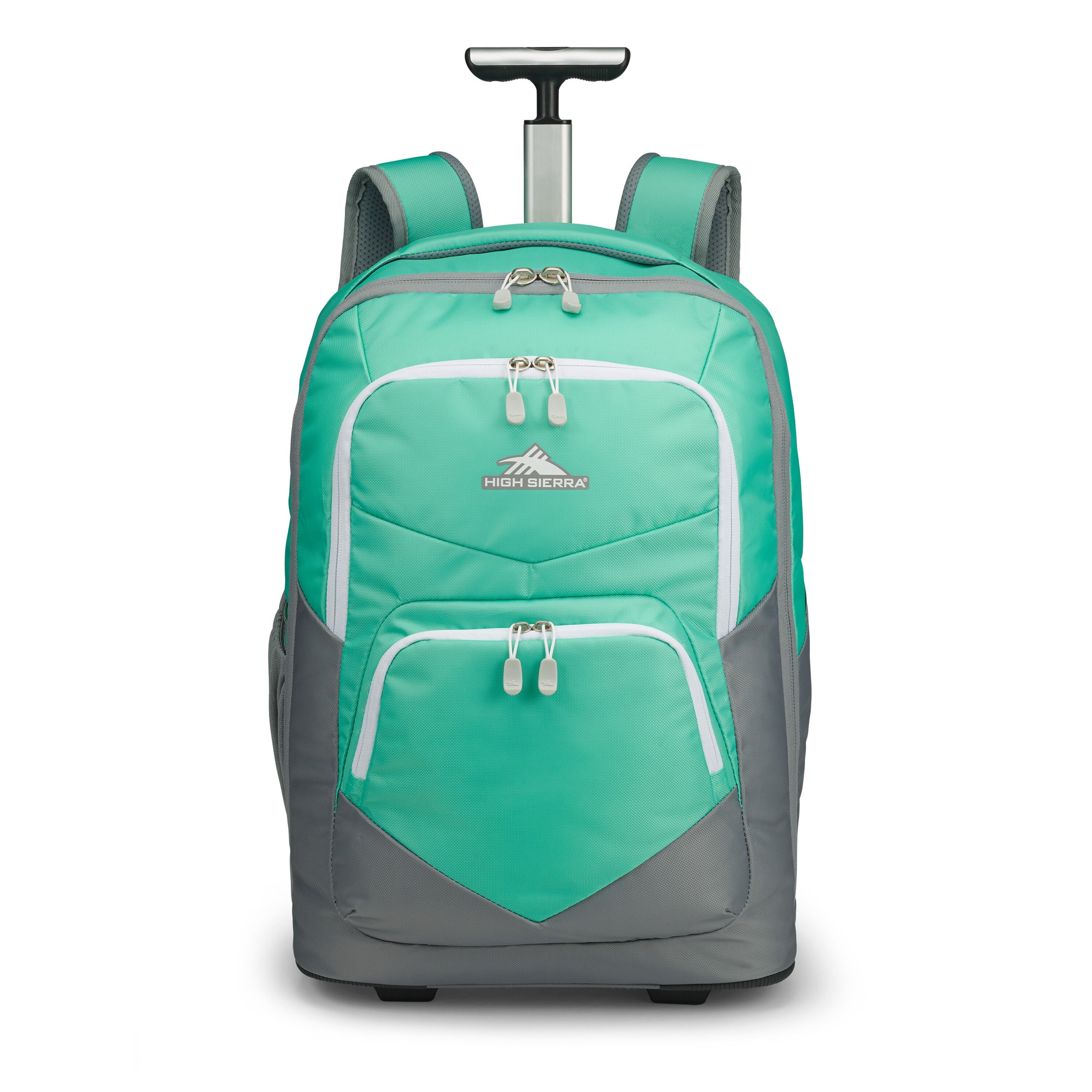 High Sierra Freewheel Pro Wheeled Backpack in Aquamarine White — angle view 3