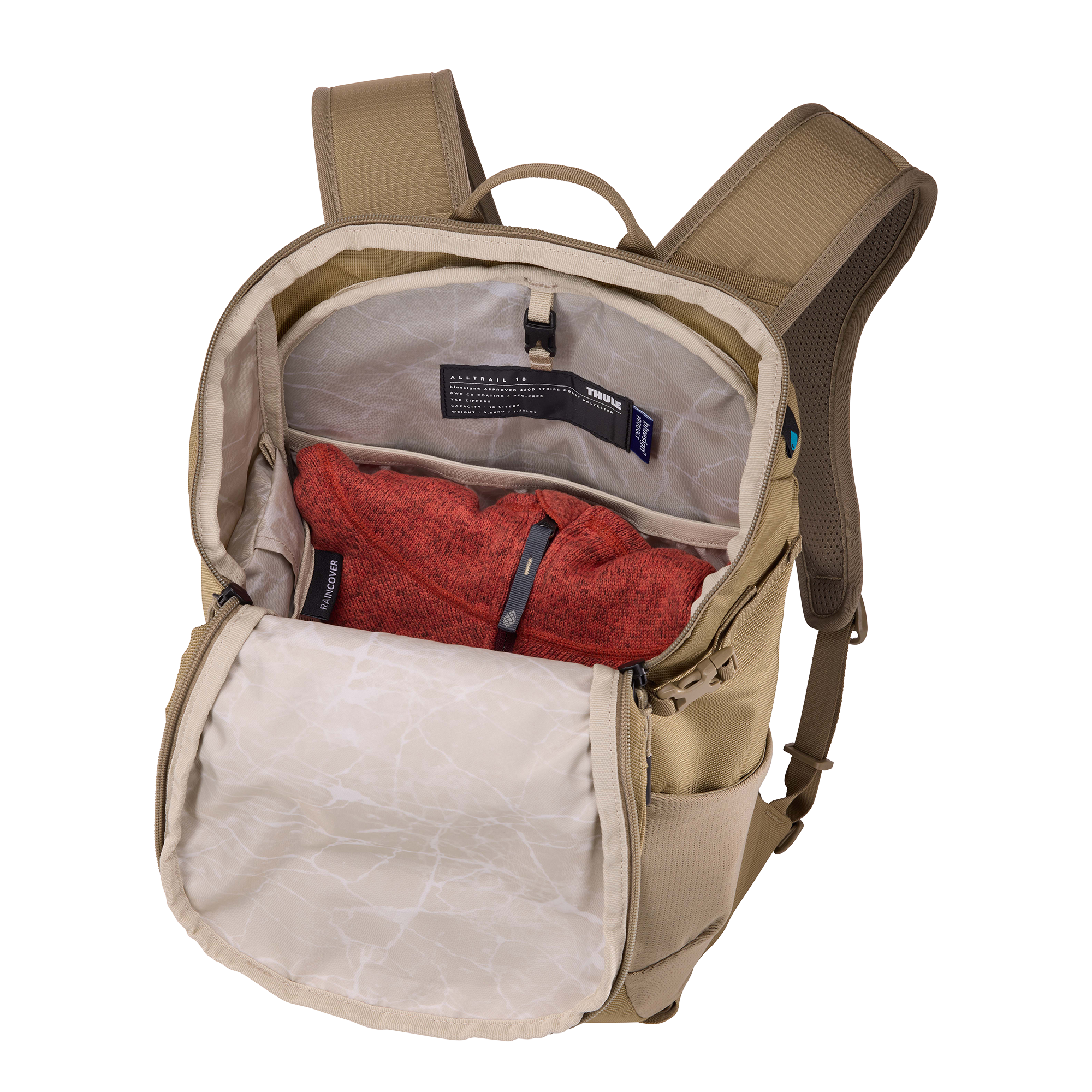 Thule AllTrail Daypack 18L in Faded Khaki — interior view # color_Faded Khaki