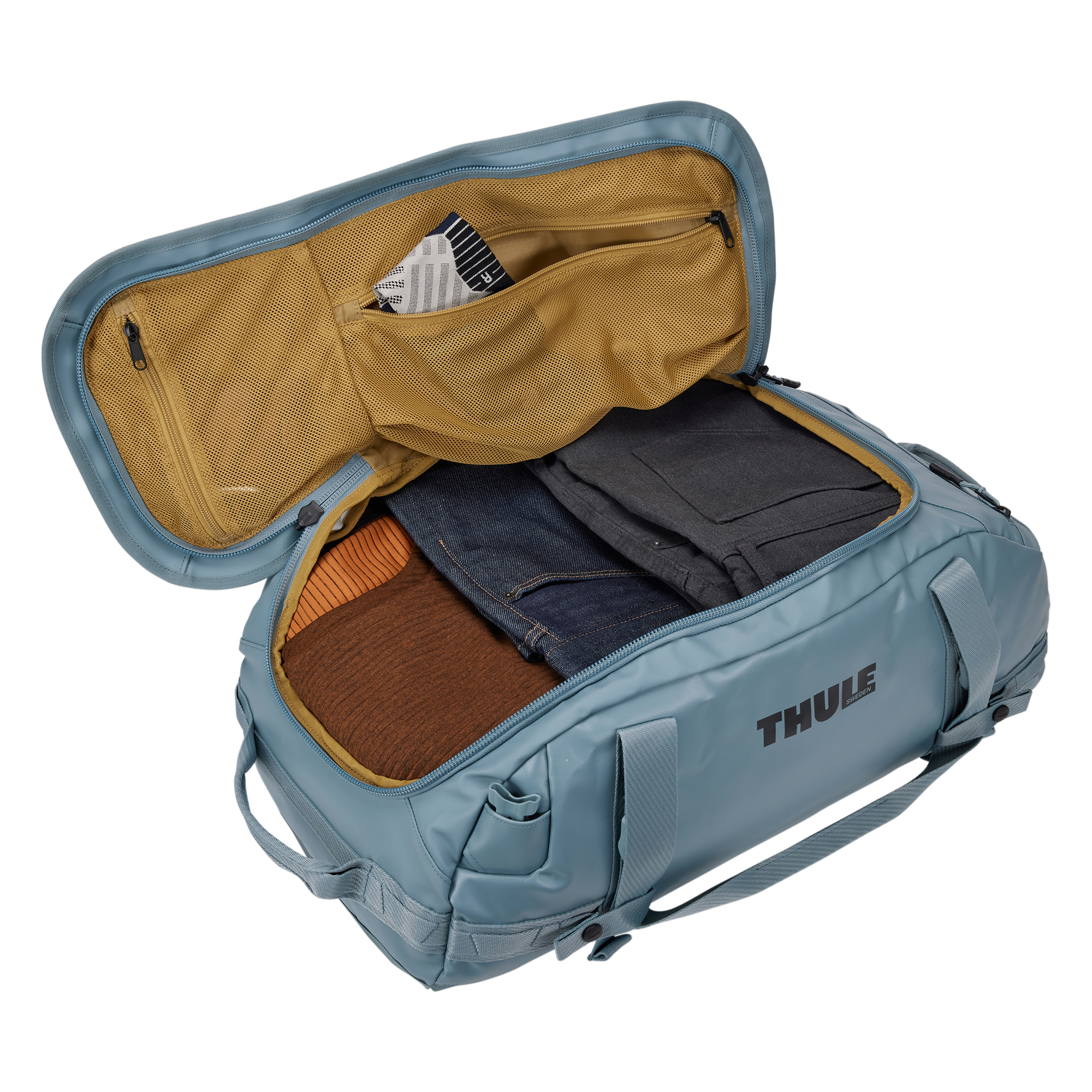 Thule Chasm 40L Duffel in Pond Gray — interior view # color_Pond Gray