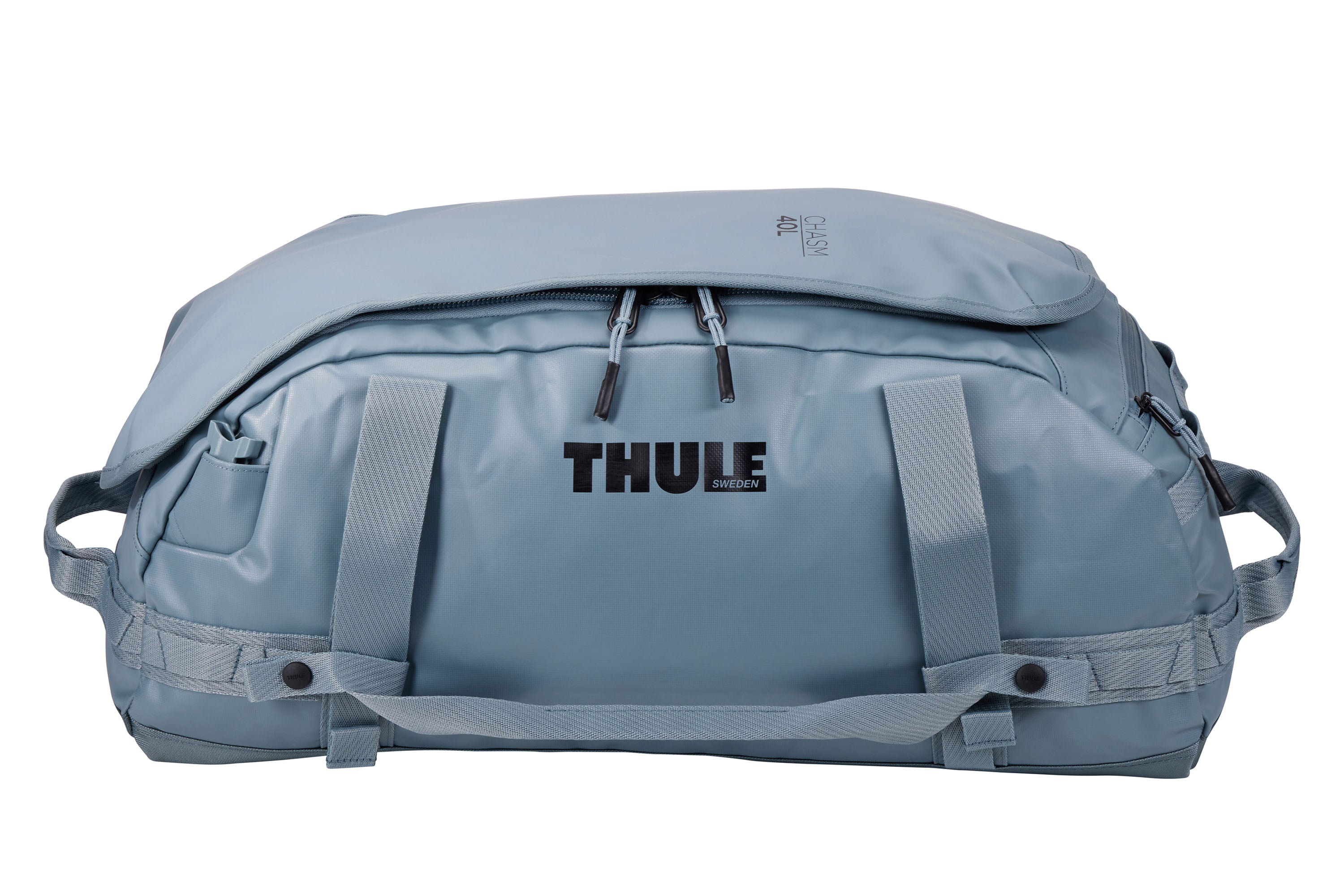Thule Chasm 40L Duffel in Pond Gray — angle view 5 # color_Pond Gray