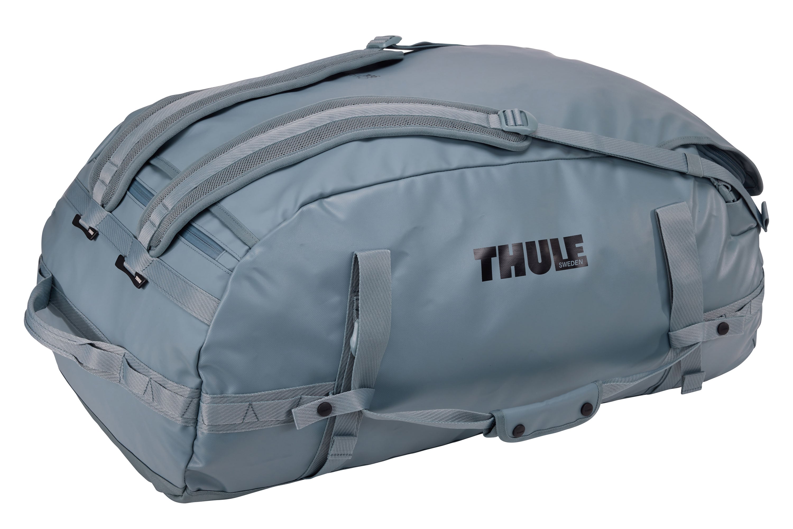 Thule Chasm 90L Duffel in Pond Gray — angle view 4 # color_Pond Gray