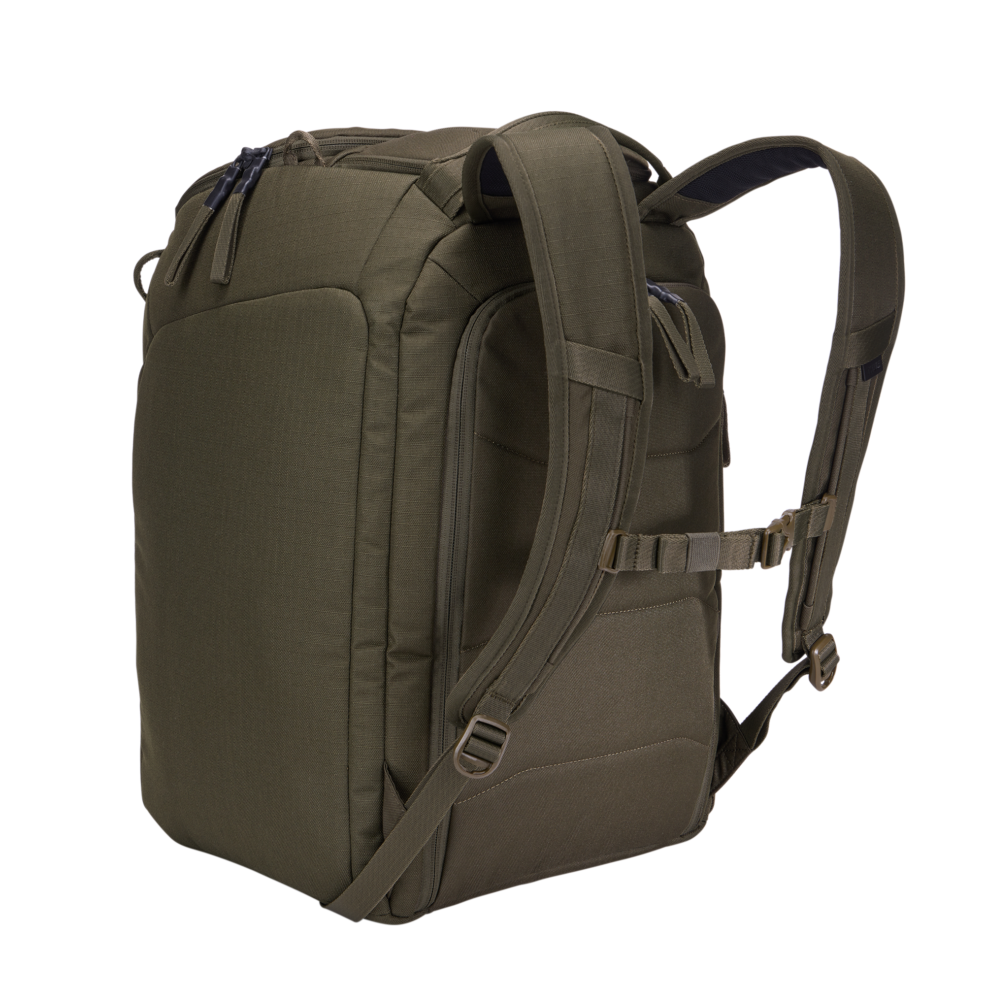 Thule RoundTrip Boot Backpack 45L in Deep Khaki — back view # color_Deep Khaki