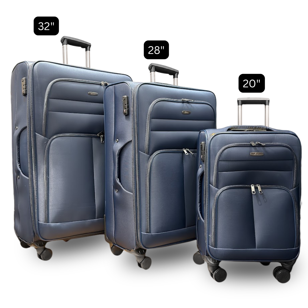 Camel Mountain 9122 Softside Expandable Spinner Luggage in Navy — size comparison