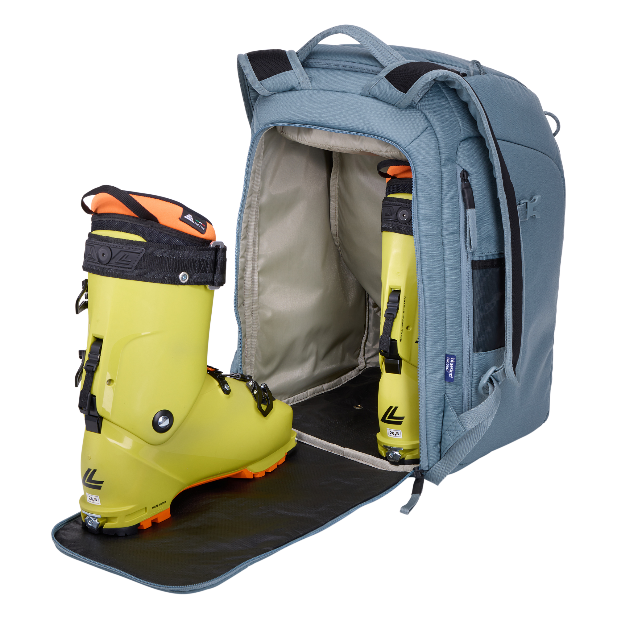 Thule RoundTrip Boot Backpack 45L in Mid Blue — interior view # color_Mid Blue
