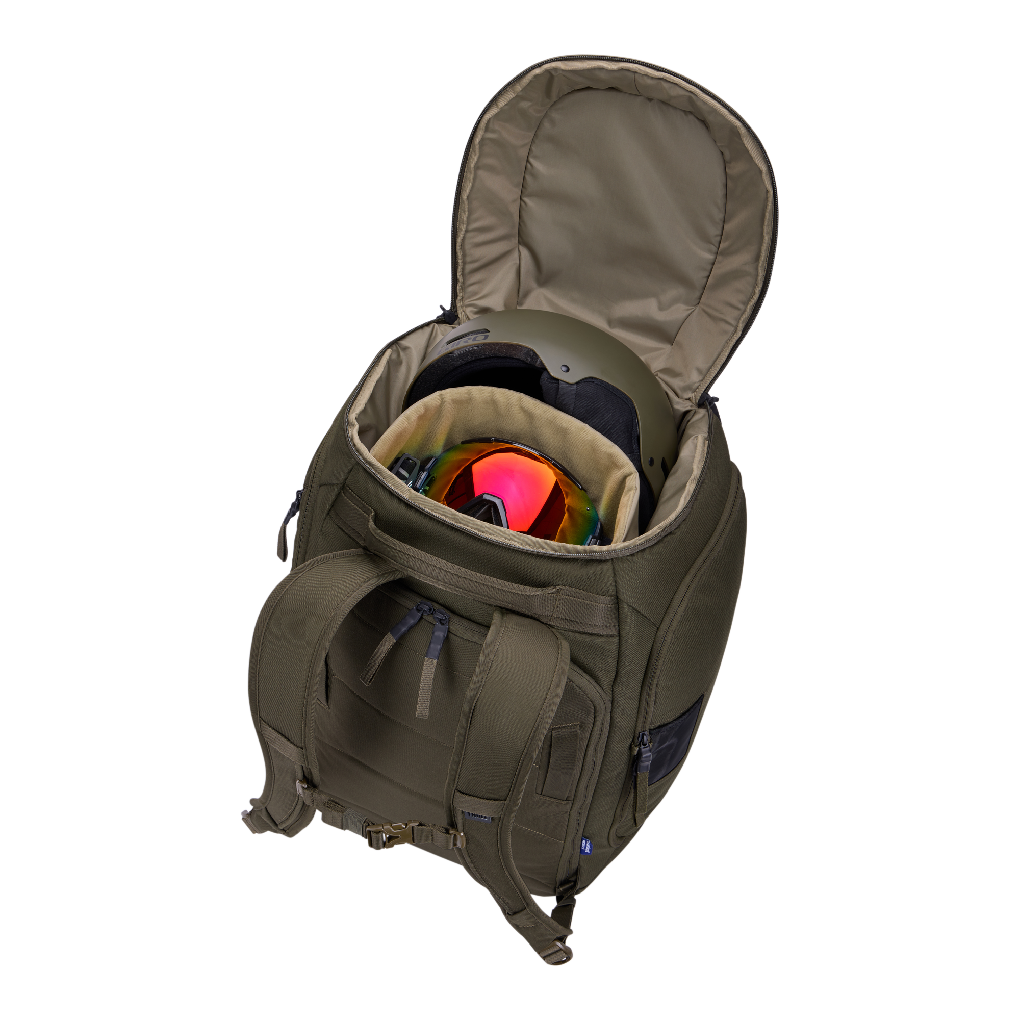 Thule RoundTrip Boot Backpack 60L in Deep Khaki — interior view 2 # color_Deep Khaki