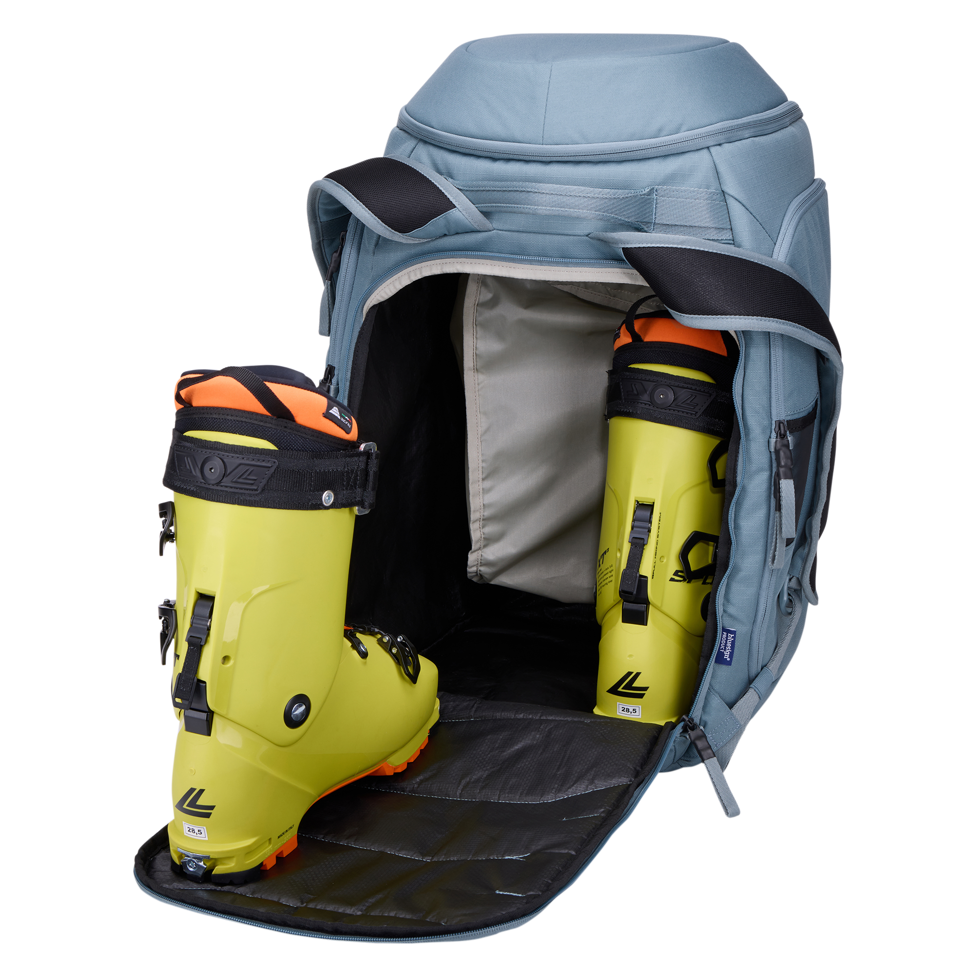 Thule RoundTrip Boot Backpack 60L in Mid Blue — interior view # color_Mid Blue
