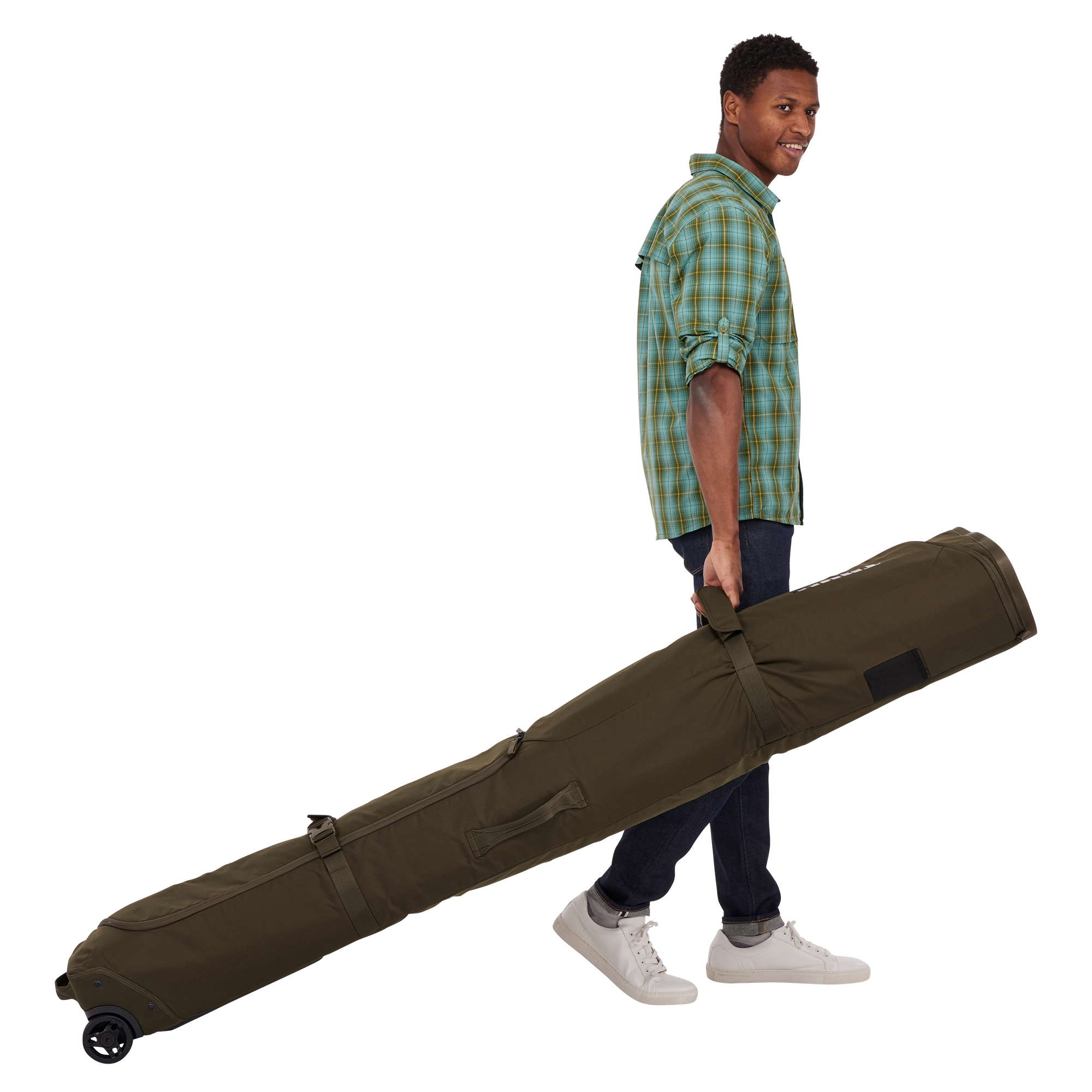 Thule RoundTrip Ski Roller 175cm in Deep Khaki — lifestyle # color_Deep Khaki