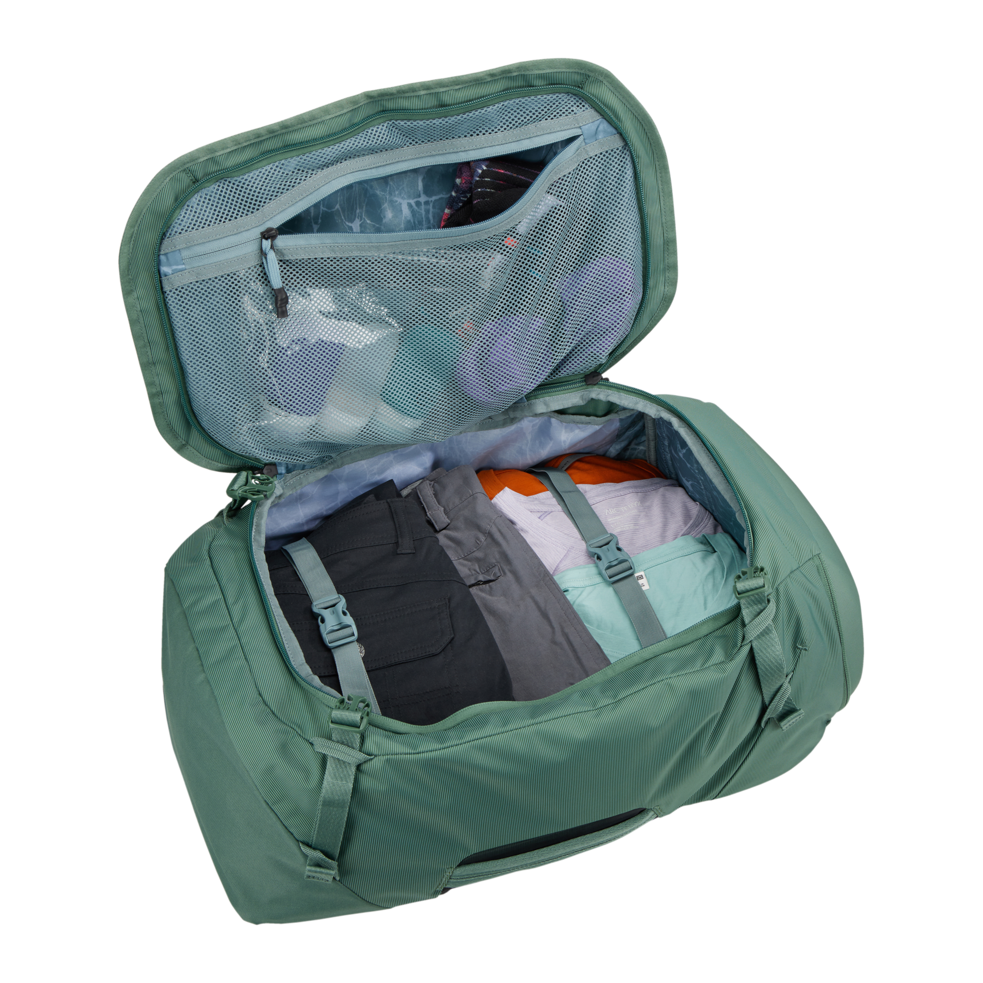 Thule Landmark 60L Women's in Hazy Green — interior view # color_Hazy Green
