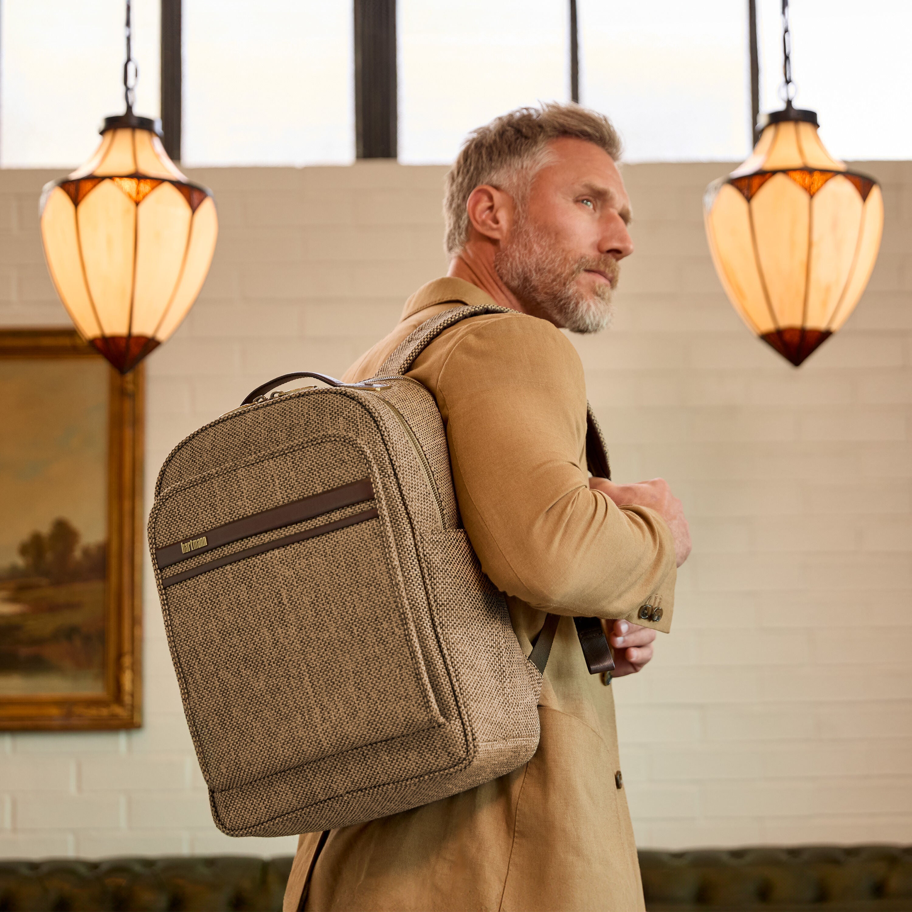 Hartmann Tweed Travel Backpack in Tweed/Natural Leather — angle view 1