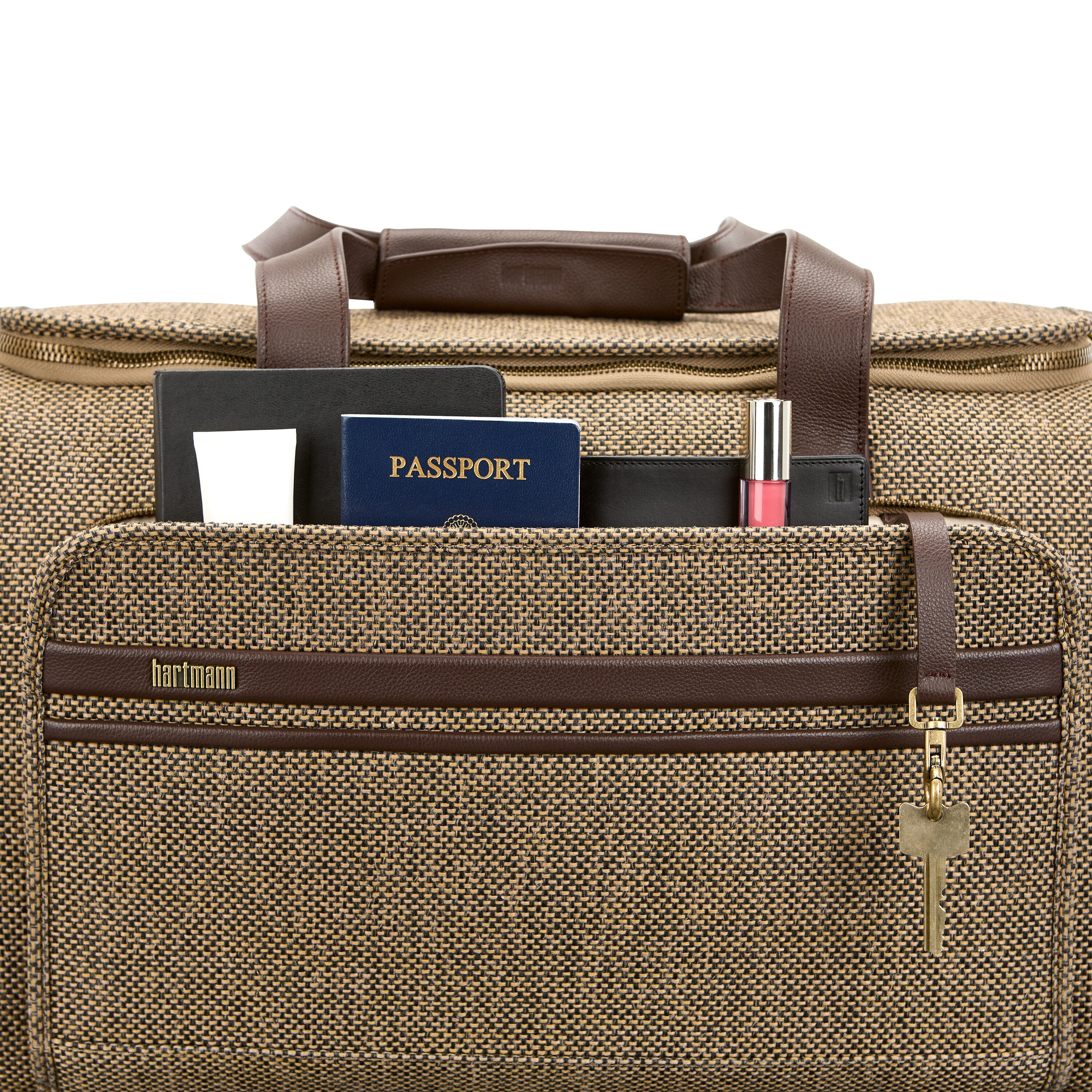 Hartmann Tweed Travel Duffel in Tweed/Natural Leather — angle view 2
