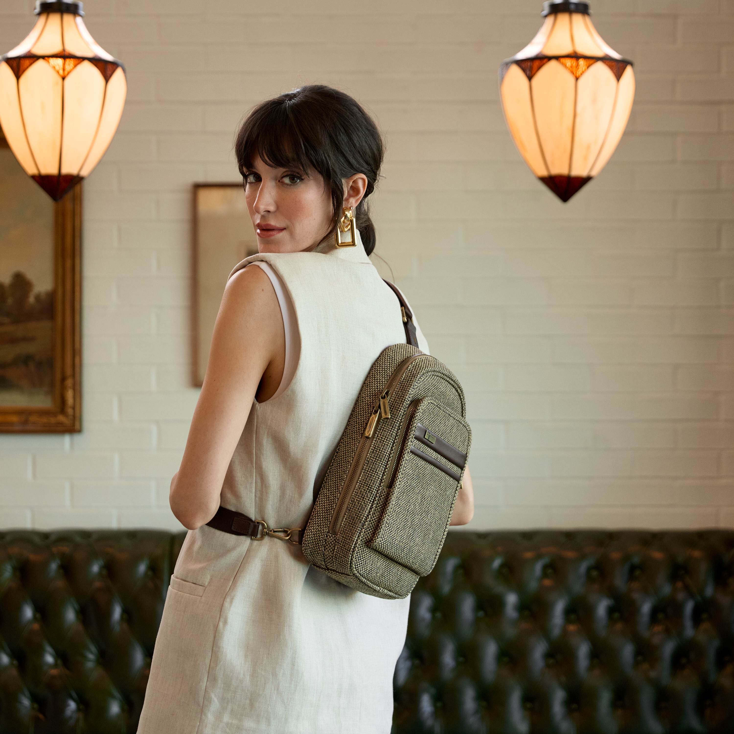 Hartmann Tweed Sling Bag in Tweed/Natural Leather — angle view 1