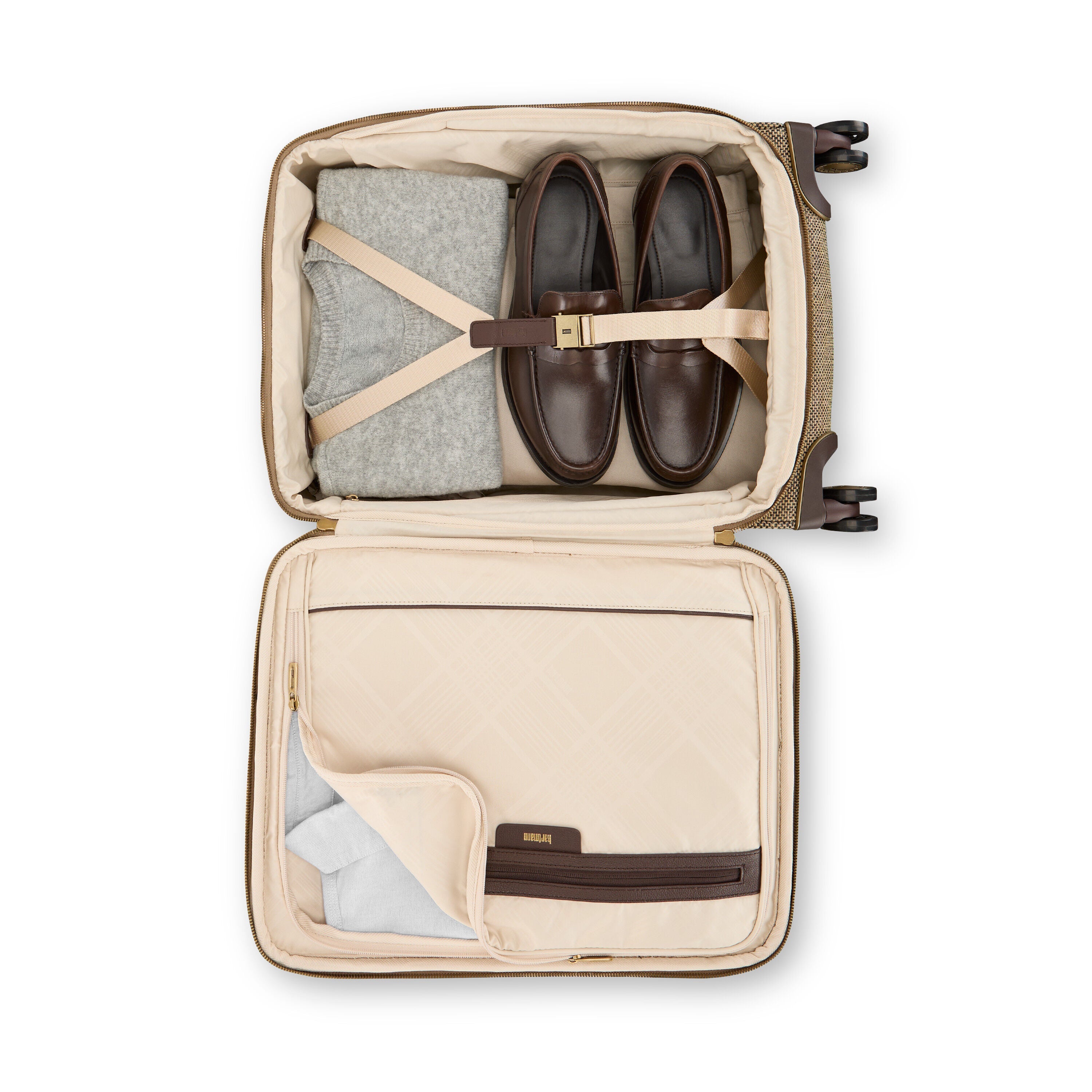 Hartmann Tweed Domestic Carry-On Spinner in Tweed/Natural Leather — interior view