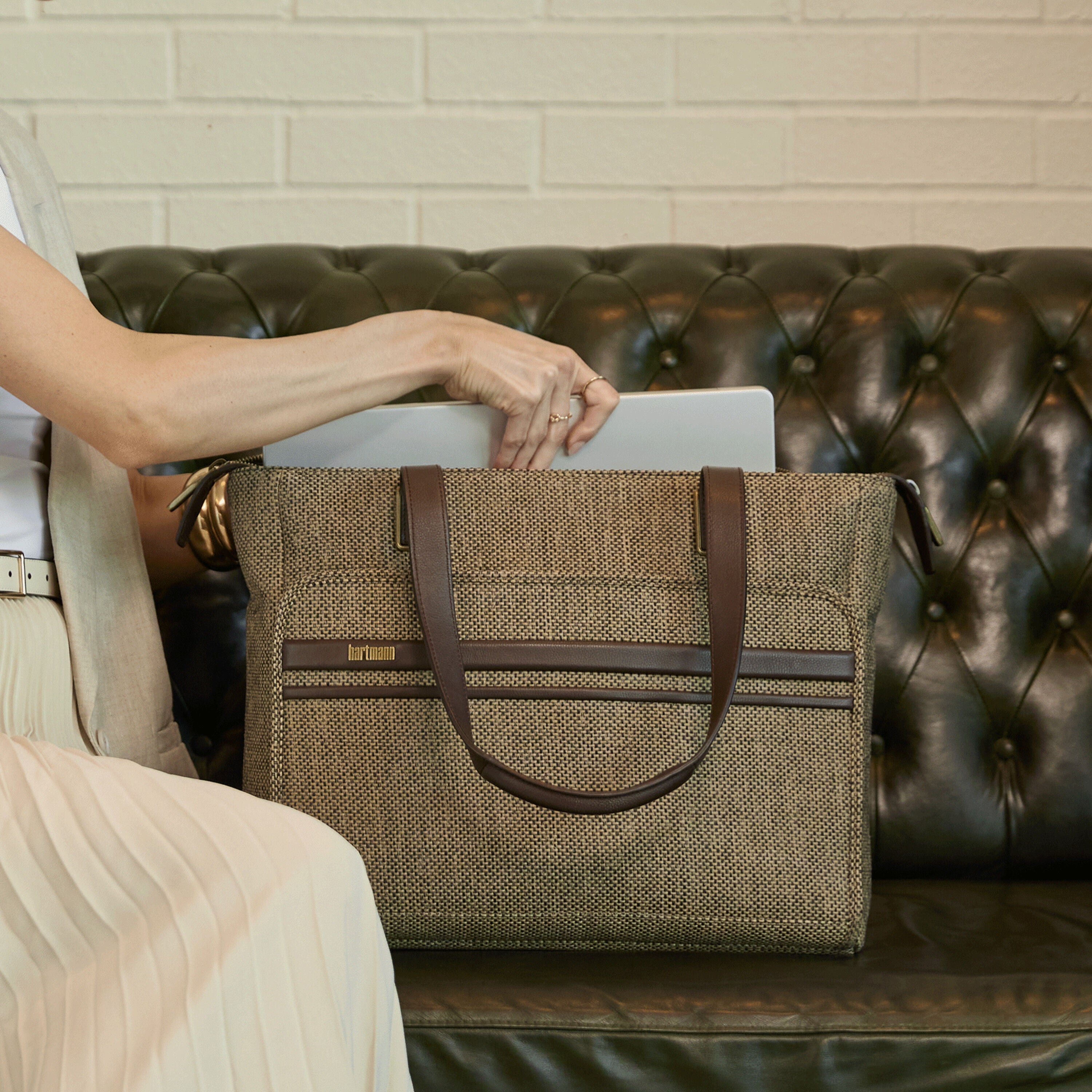 Hartmann Tweed Carryall Tote in Tweed/Natural Leather — angle view 4
