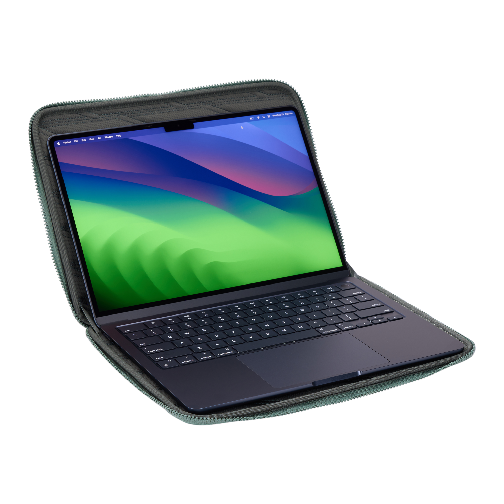 Thule Gauntlet MacBook Pro Sleeve 14" in Hazy Green — interior view # color_Hazy Green